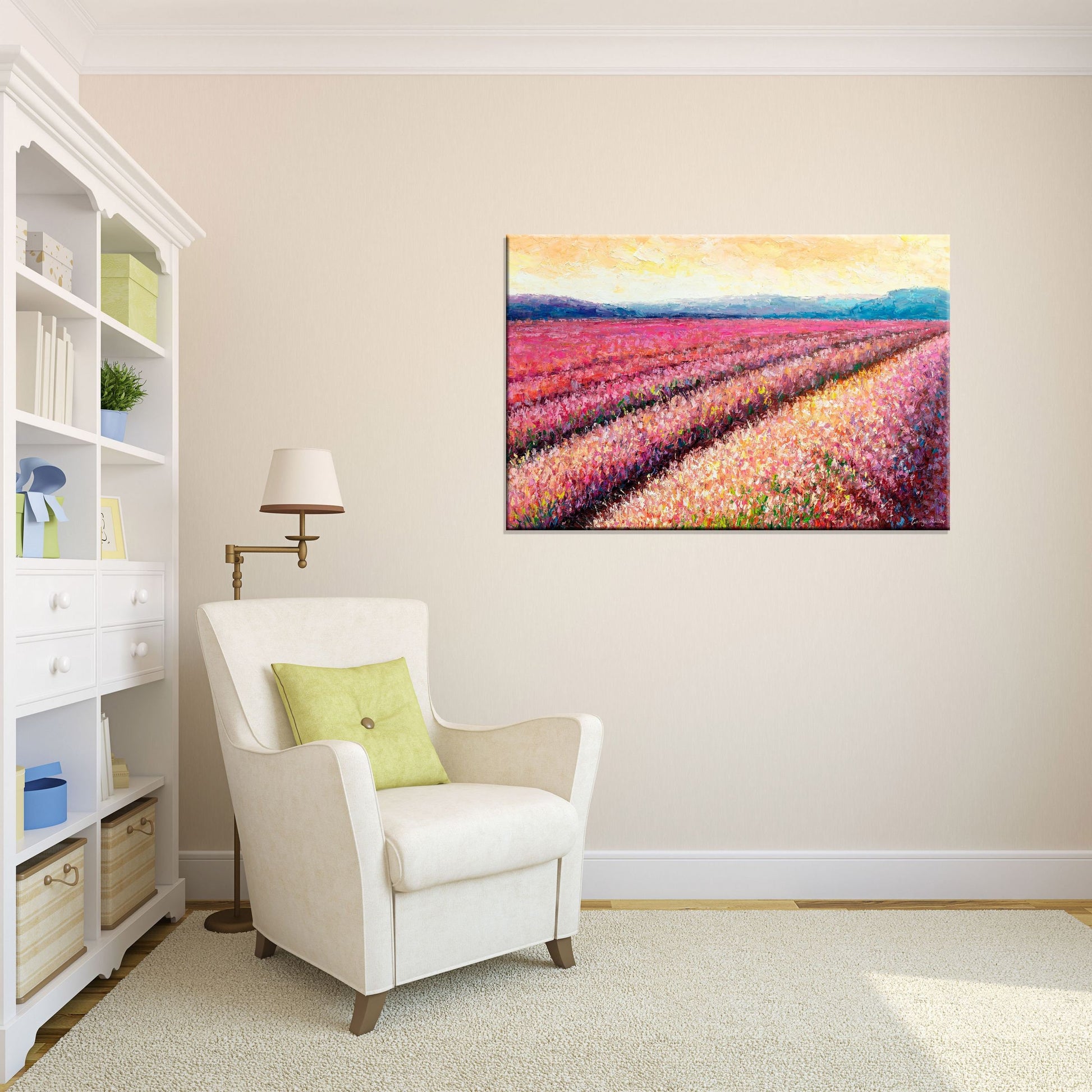 Oil Painting, Italian Tuscany Lavender Field Dawn, Landscape Painting, Palette Knife Art, Oil Painting Abstract, Rustic Living Room Wall Art