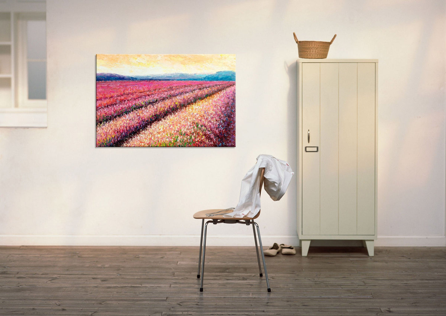 Oil Painting, Italian Tuscany Lavender Field Dawn, Landscape Painting, Palette Knife Art, Oil Painting Abstract, Rustic Living Room Wall Art