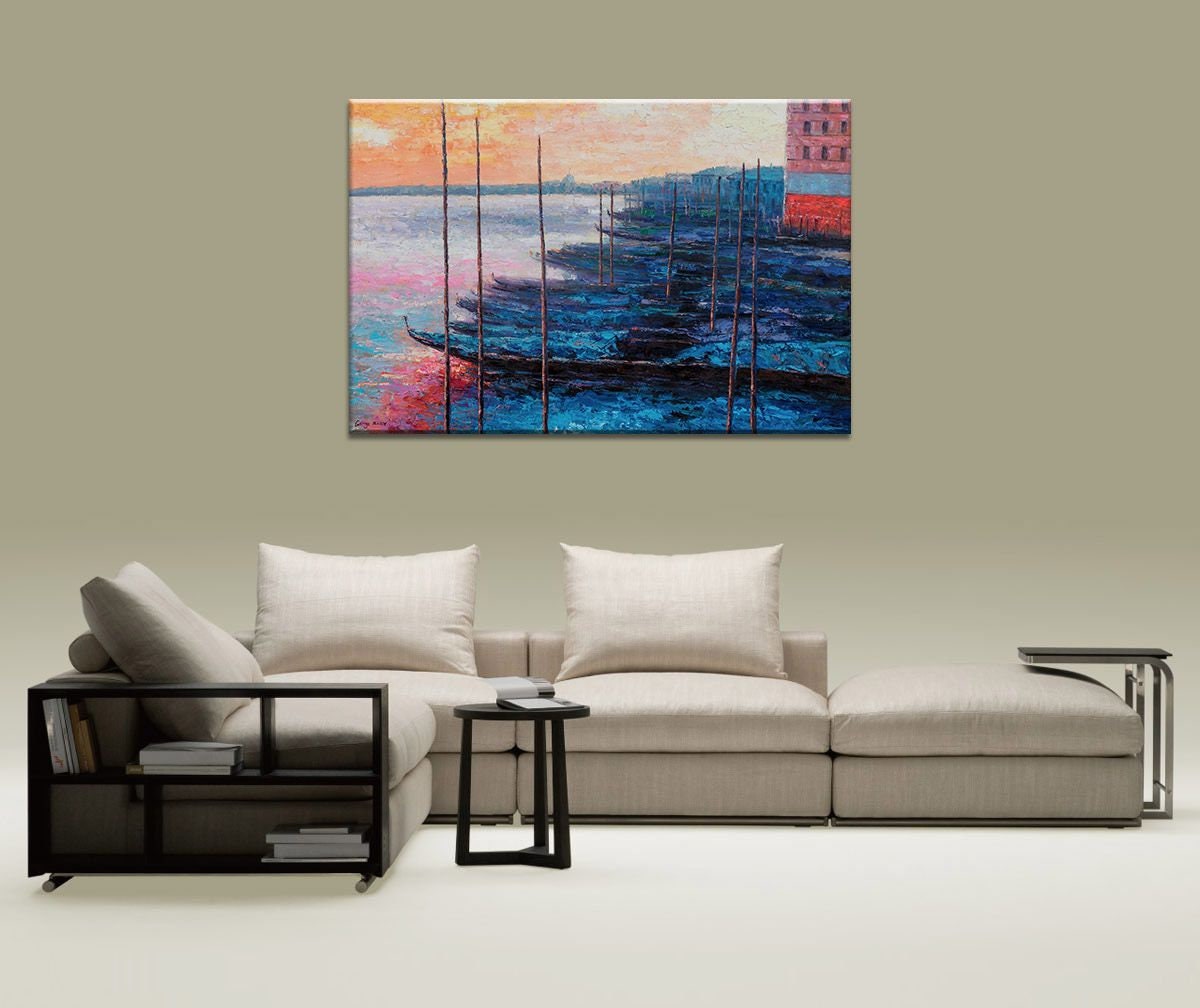 Large Oil Painting Venice Grand Canal Gondola at Dawn, Original Abstract Art, Original Oil Painting Landscape, Modern Painting, Oil Painting