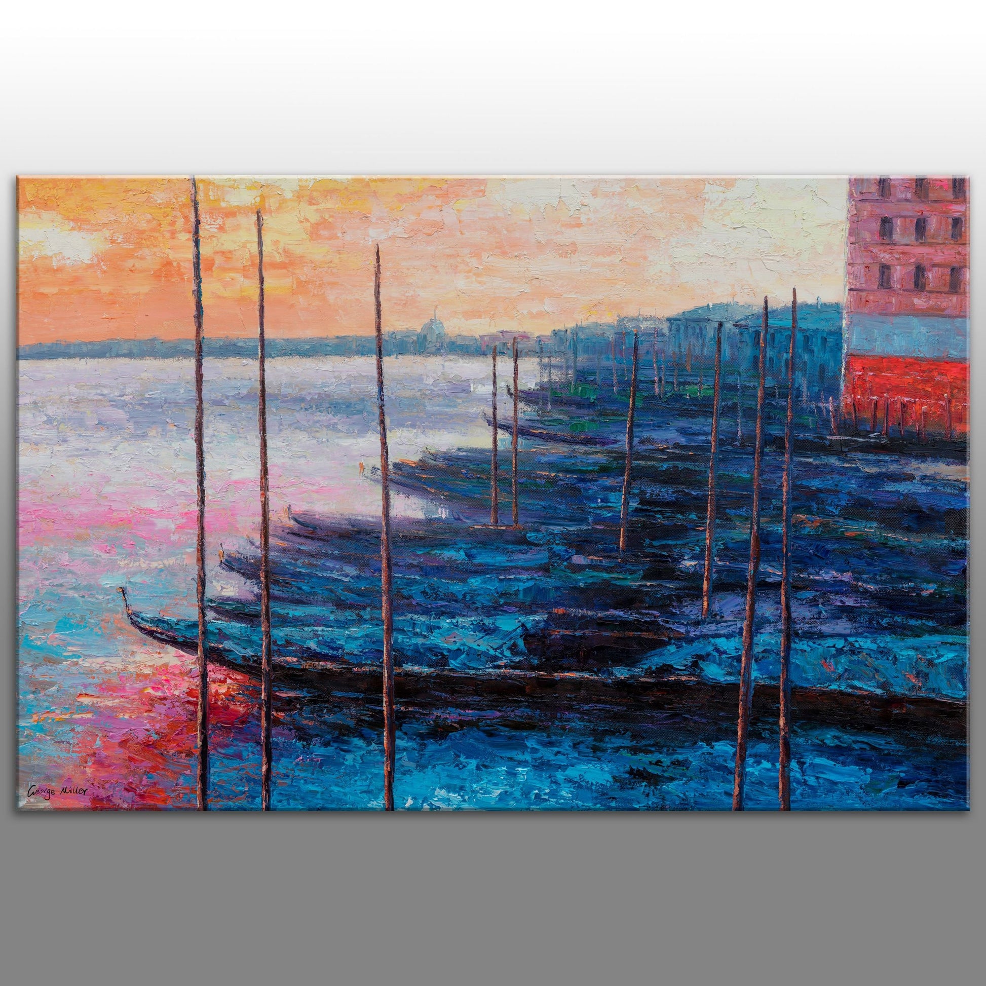 Large Oil Painting Venice Grand Canal Gondola at Dawn, Original Abstract Art, Original Oil Painting Landscape, Modern Painting, Oil Painting