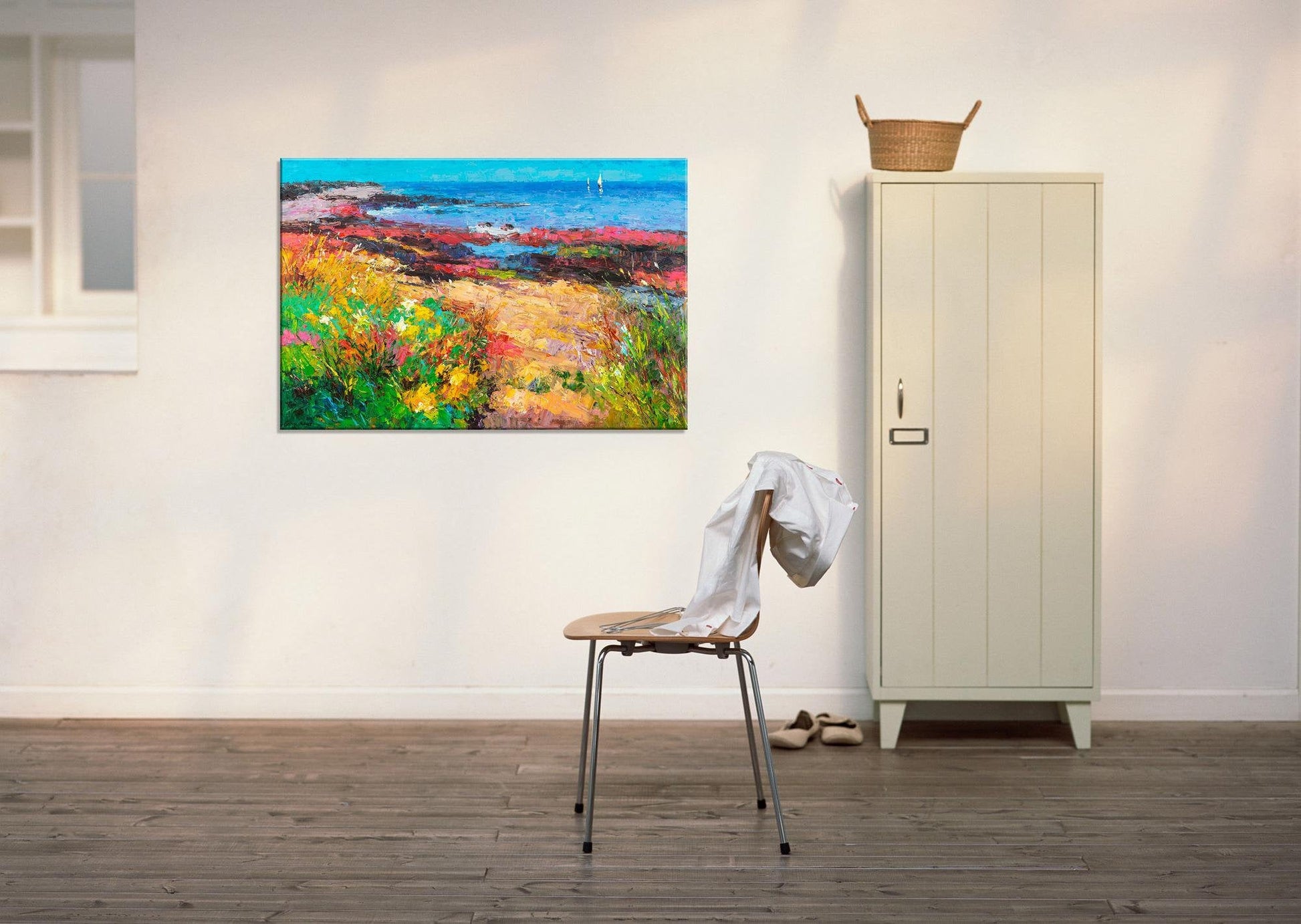 Oil Painting Landscape Flowers By The Sea, Canvas Painting, Oil Painting, Large Landscape Paintings On Canvas, Large Wall Art, Handmade Art