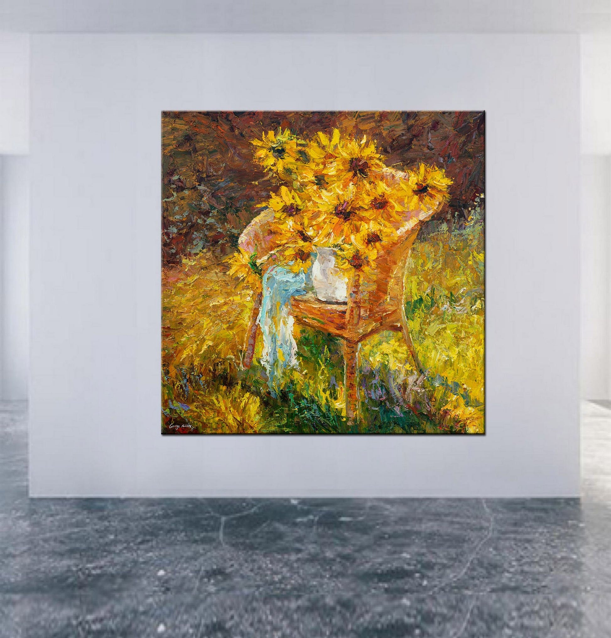 Flower Painting Sunflowers, Abstract Painting, Original Art, Palette Knife Painting, Oil Painting, Abstract Flower Painting, Rustic Wall