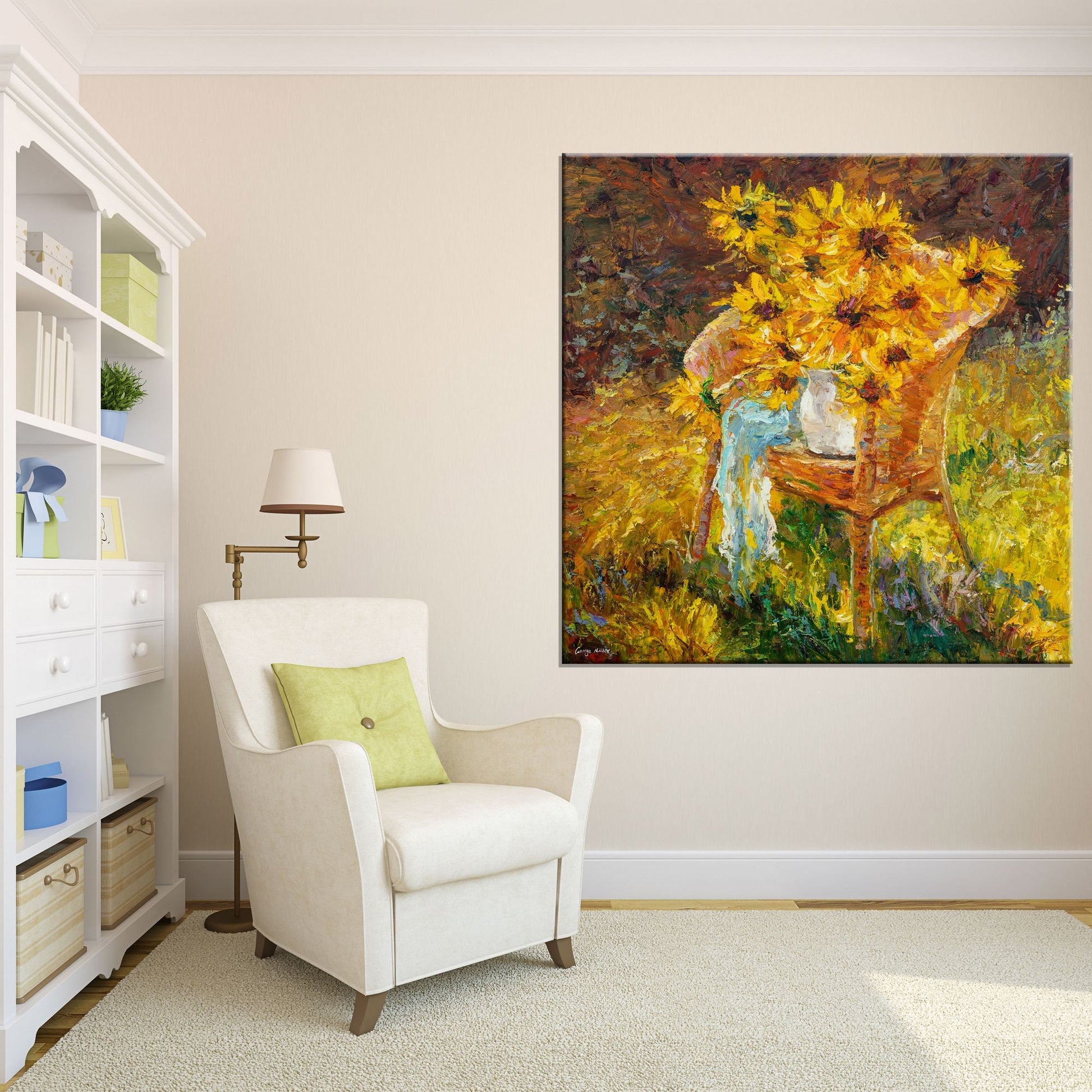 Flower Painting Sunflowers, Abstract Painting, Original Art, Palette Knife Painting, Oil Painting, Abstract Flower Painting, Rustic Wall