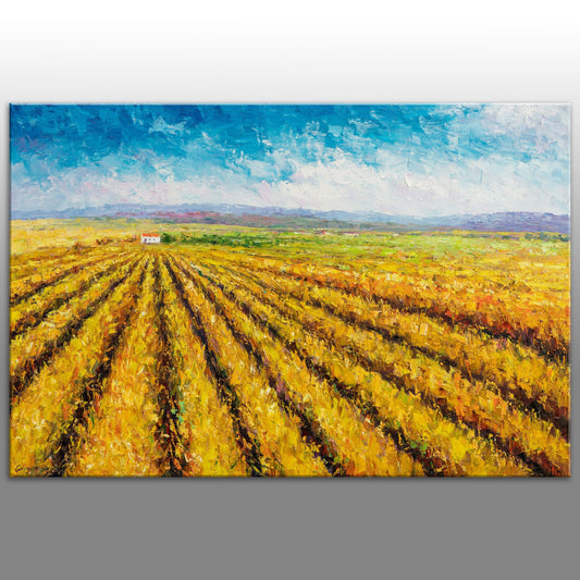 Oil Painting Tuscany Landscape Vineyard, Oil On Canvas Painting,  Large Canvas Art, Hand Painted, Rustic Oil Painting, Impasto Oil Painting
