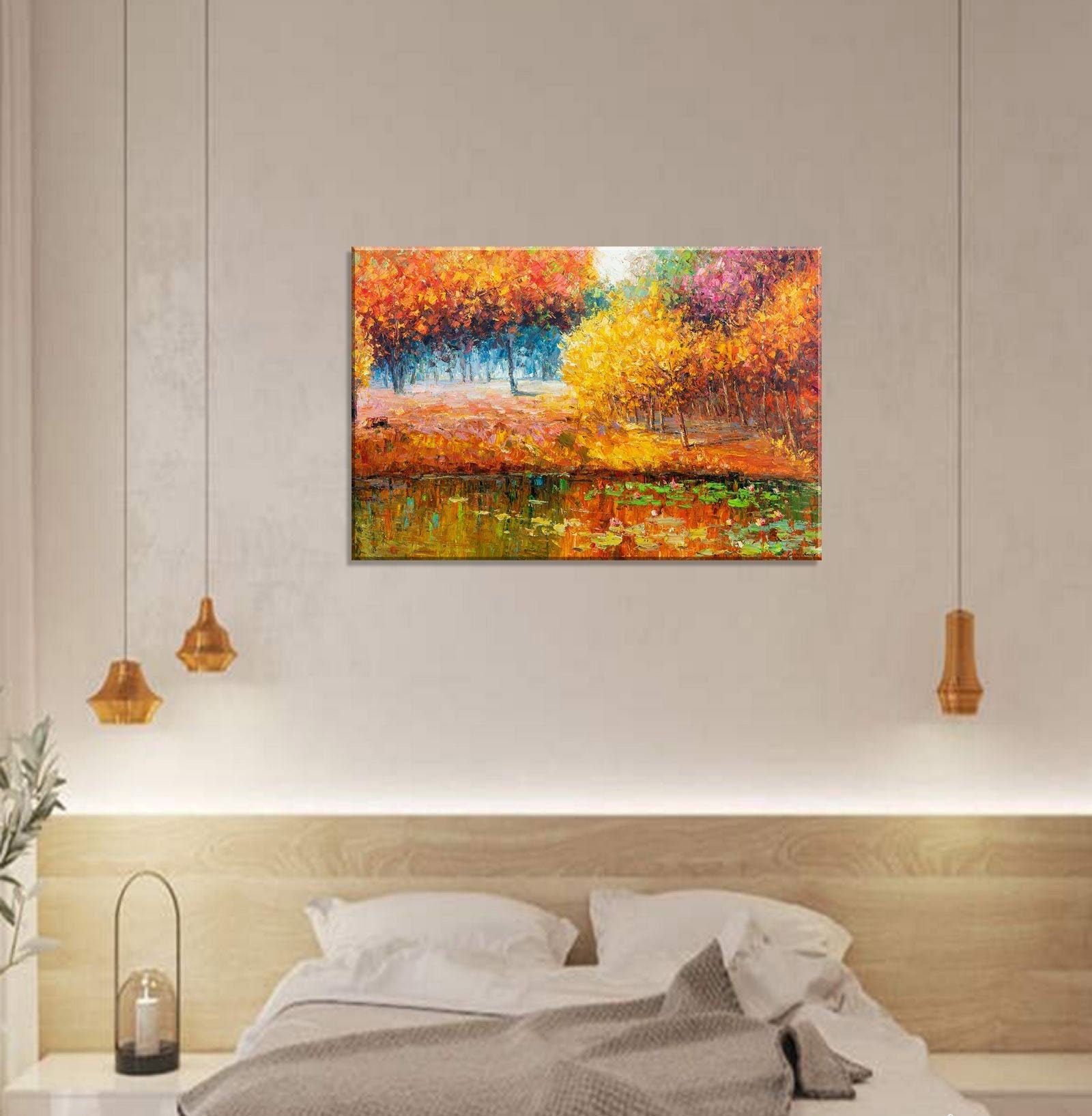 Autumn Forest Landscape Oil Painting, Large Painting, Contemporary Painting, Abstract Art, Original Art, Bedroom Decor, Large Oil Painting