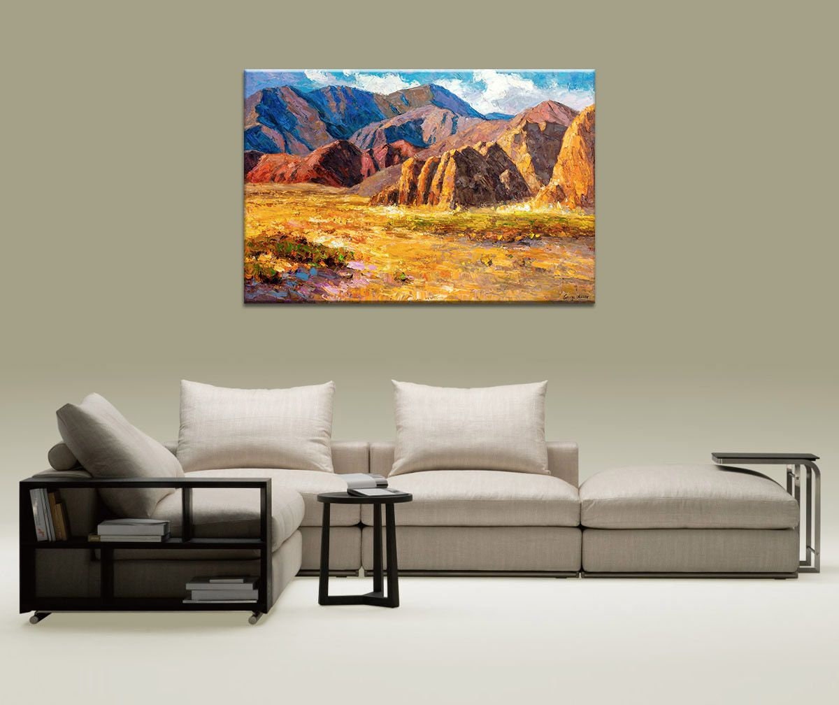 Original Mountain Painting for Home Decor, Landscape Painting, Oil Painting, Original Artwork, Handmade Art, Beige Original Painting