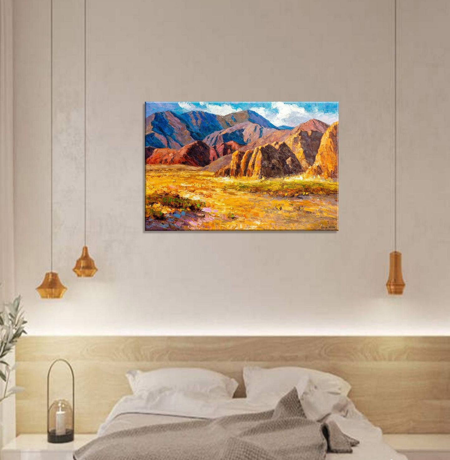 Original Mountain Painting for Home Decor, Landscape Painting, Oil Painting, Original Artwork, Handmade Art, Beige Original Painting