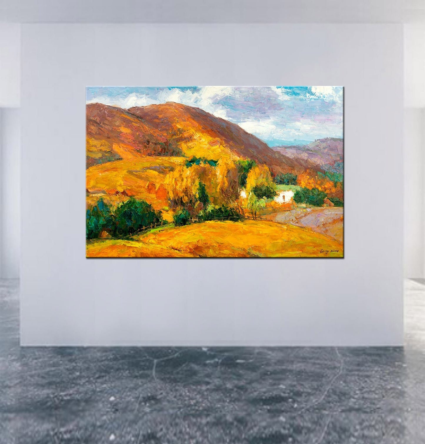 The Perfect Rustic Wall Art - This Impasto Painting of Large Landscape Hills by George Miller is Ideal for Any Home or Office