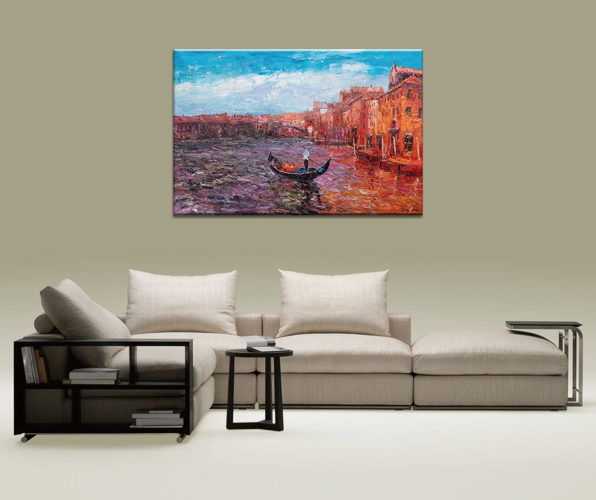 Original Oil Painting Venice Grand Canal Gondola, Abstract Painting, Modern Art, Large Canvas Painting, Wall Decor, Landscape Oil Painting