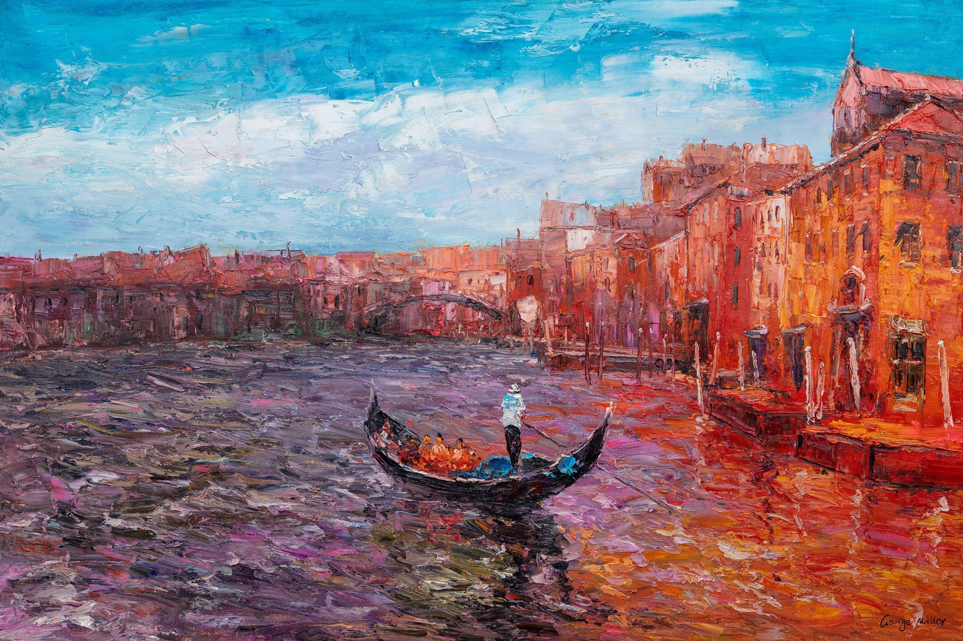 Original Oil Painting Venice Grand Canal Gondola, Abstract Painting, Modern Art, Large Canvas Painting, Wall Decor, Landscape Oil Painting