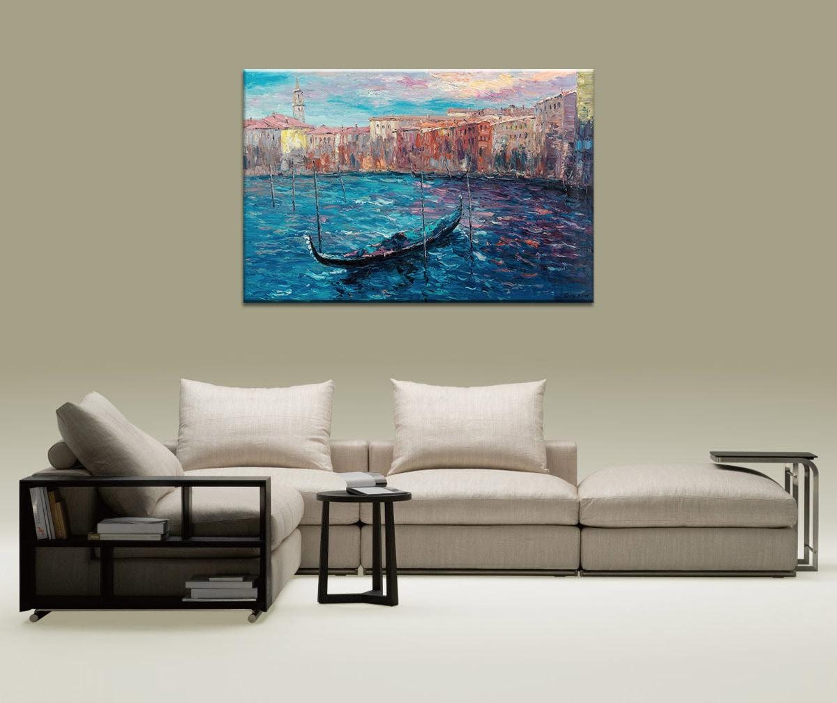Oil Painting Venice Grand Canal Gondola, Large Art, Abstract Canvas Art, Original Abstract Painting, Living Room Art, Landscape Oil Painting