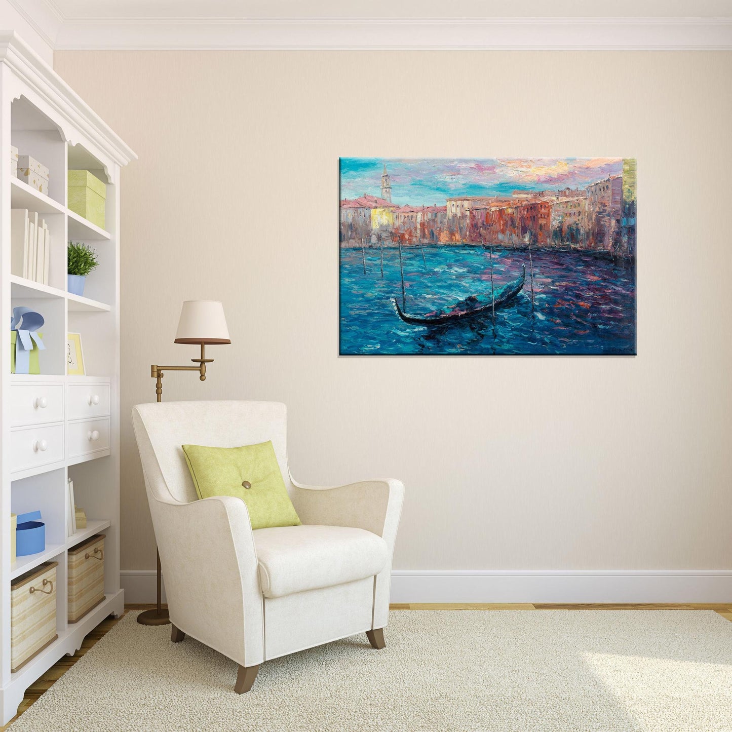 Oil Painting Venice Grand Canal Gondola, Large Art, Abstract Canvas Art, Original Abstract Painting, Living Room Art, Landscape Oil Painting