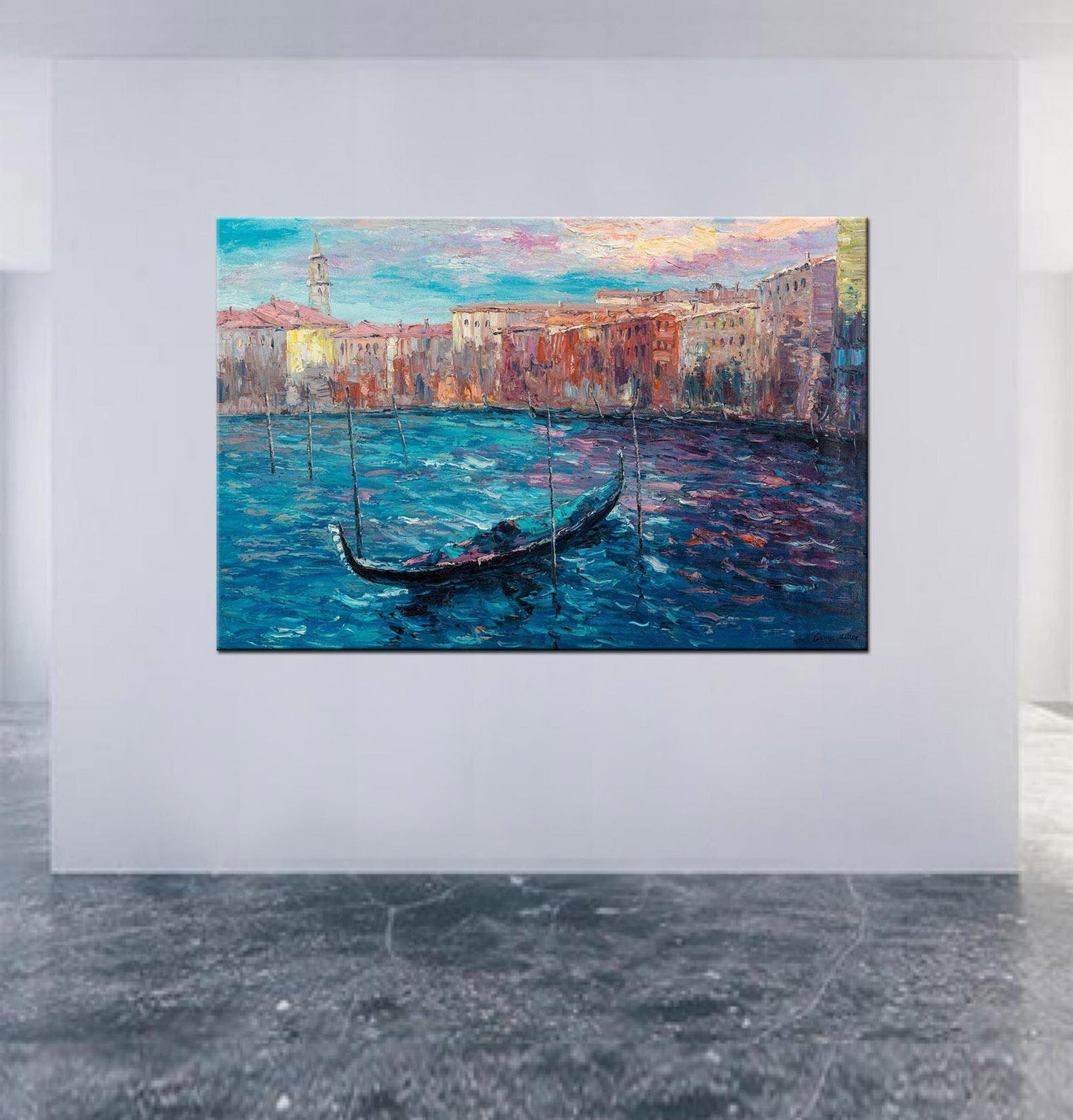 Oil Painting Venice Grand Canal Gondola, Large Art, Abstract Canvas Art, Original Abstract Painting, Living Room Art, Landscape Oil Painting