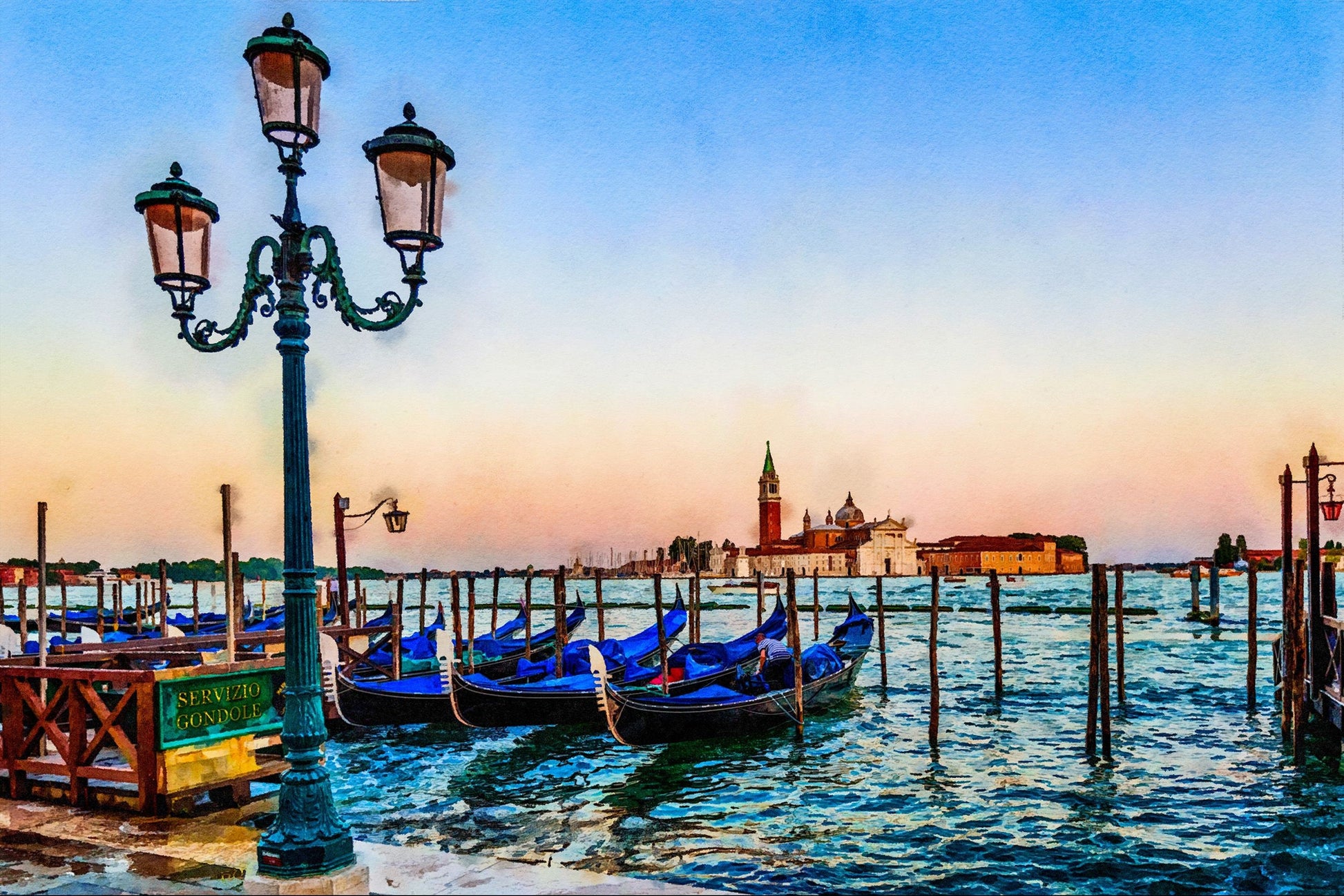 Giclée Print Venice Grand Canal Gondola, Print Wall Art, Watercolor Print, Wall Décor Living Room, Abstract Art Print, Blue, Modern Art
