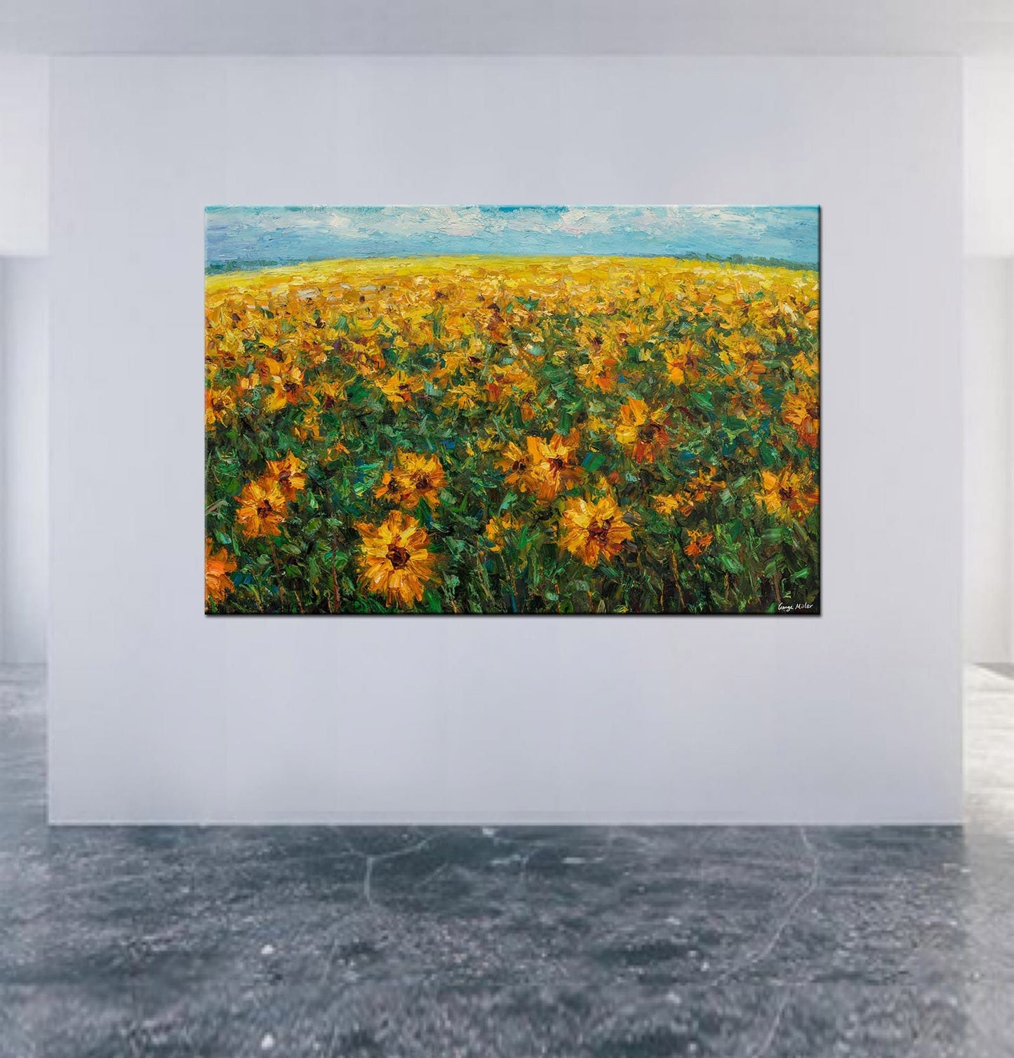 Landscape Painting Tuscany Sunflower Fields, Abstract Landscape Painting, Canvas Art, Wall Art, Contemporary Painting, Canvas Art