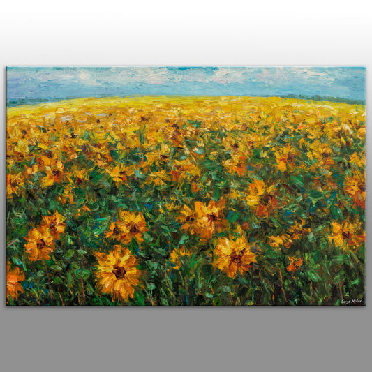 Landscape Painting Tuscany Sunflower Fields, Abstract Landscape Painting, Canvas Art, Wall Art, Contemporary Painting, Canvas Art