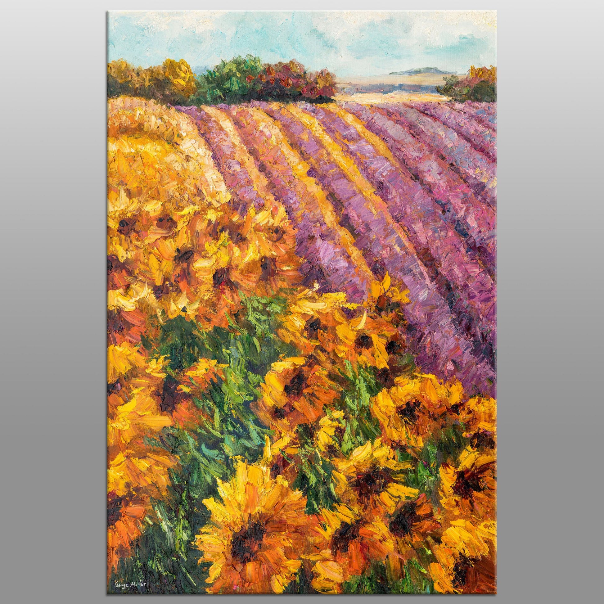Original Large Oil Painting Sunflower Fields Tuscany - Contemporary Canvas Wall Art - Ready to Hang - Landscape