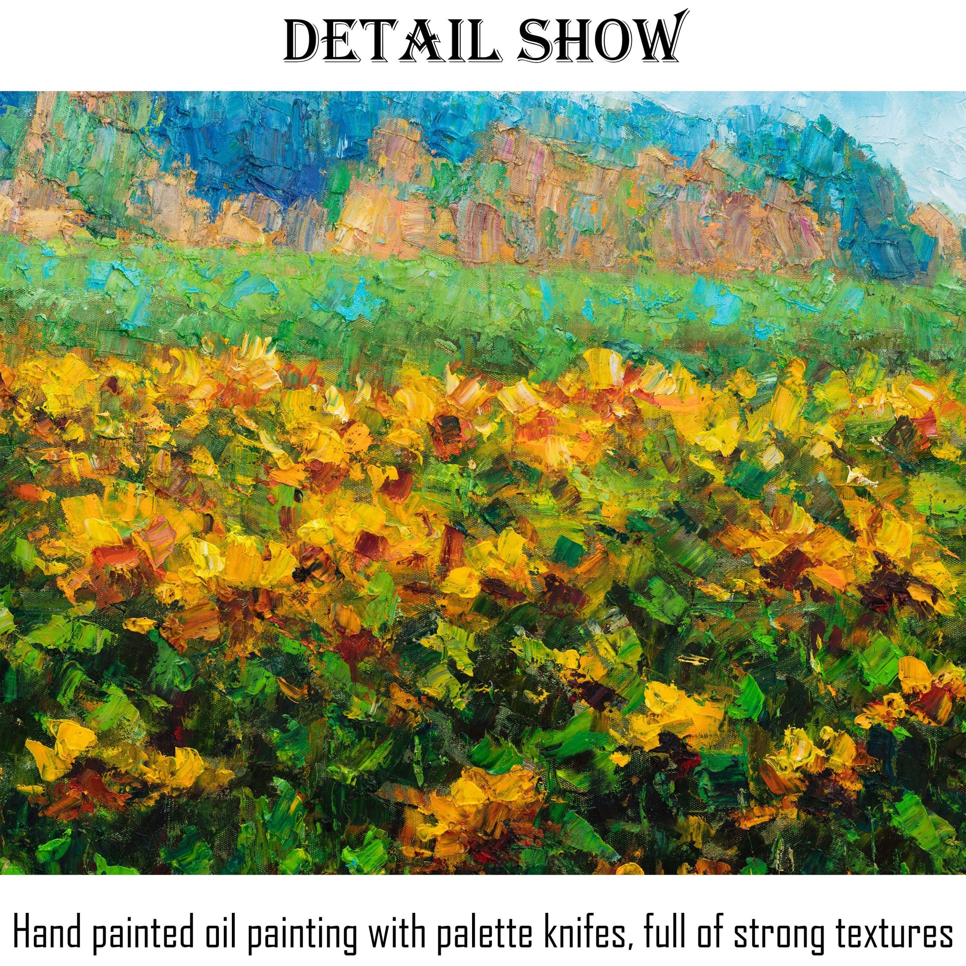 Summer Sunflower Fields Canvas Art, Oil On Canvas Painting, Landscape Wall Art, Oversized Painting, Handmade, Impasto Paintings On Canvas