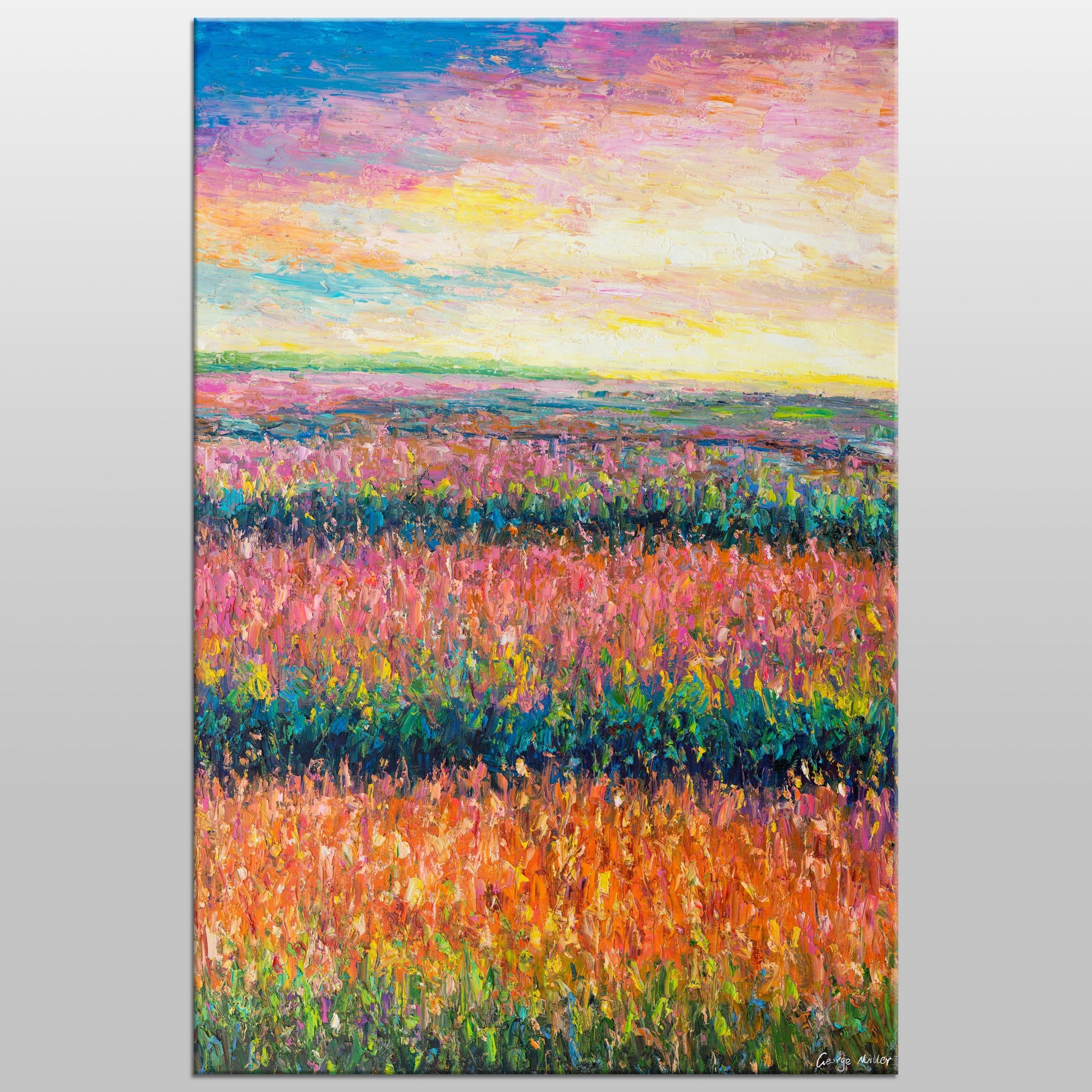 Large Wall Art Tuscany Lavender Fields Sunset, Original Oil Painting, Large Art, Original Landscape Oil Paintings, Canvas Oil Painting