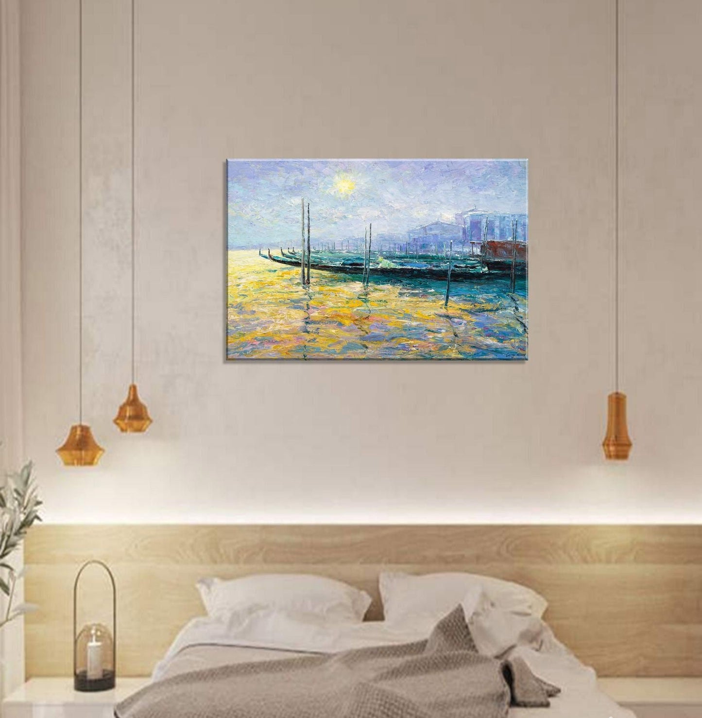 Oil Painting Original Venice Gondola at Dawn, Large Art, Large Landscape Painting, Large Canvas Painting, Canvas Art, Master Bedroom Decor