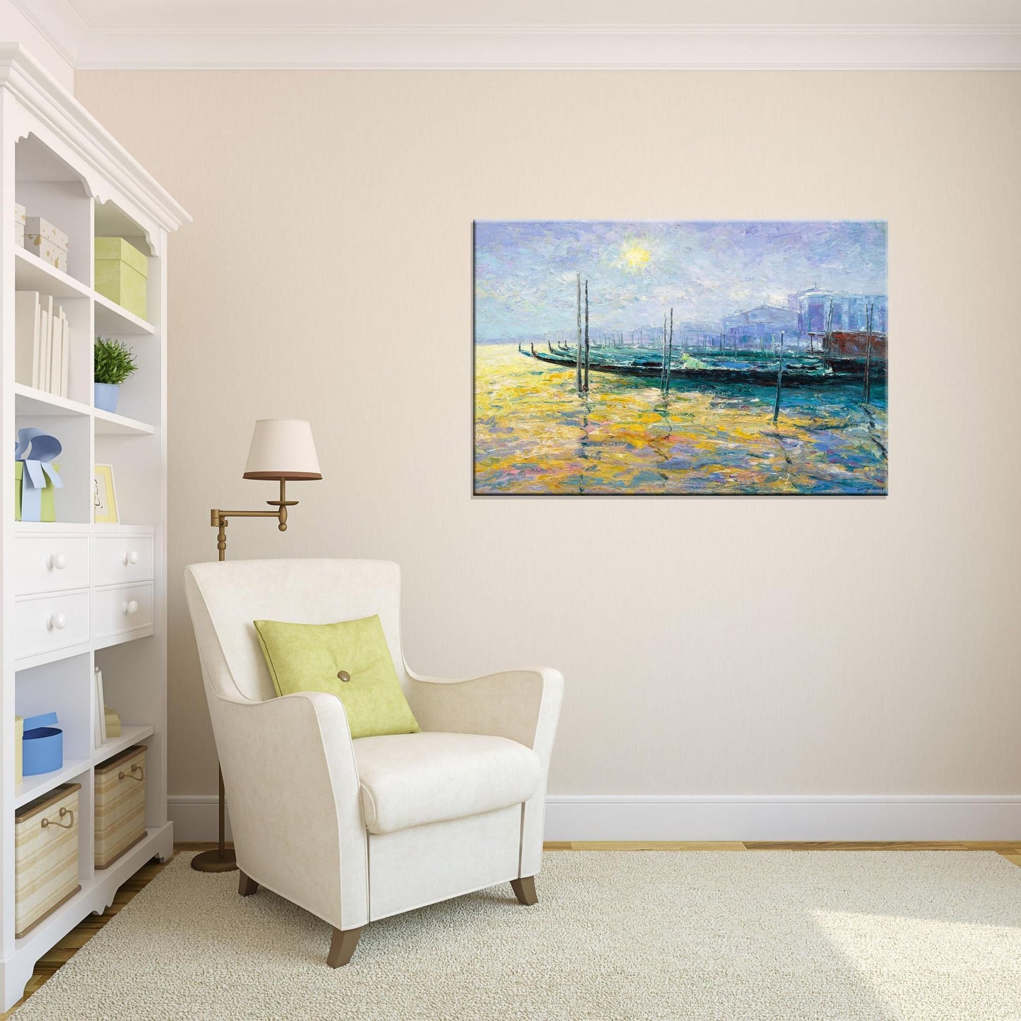 Oil Painting Original Venice Gondola at Dawn, Large Art, Large Landscape Painting, Large Canvas Painting, Canvas Art, Master Bedroom Decor