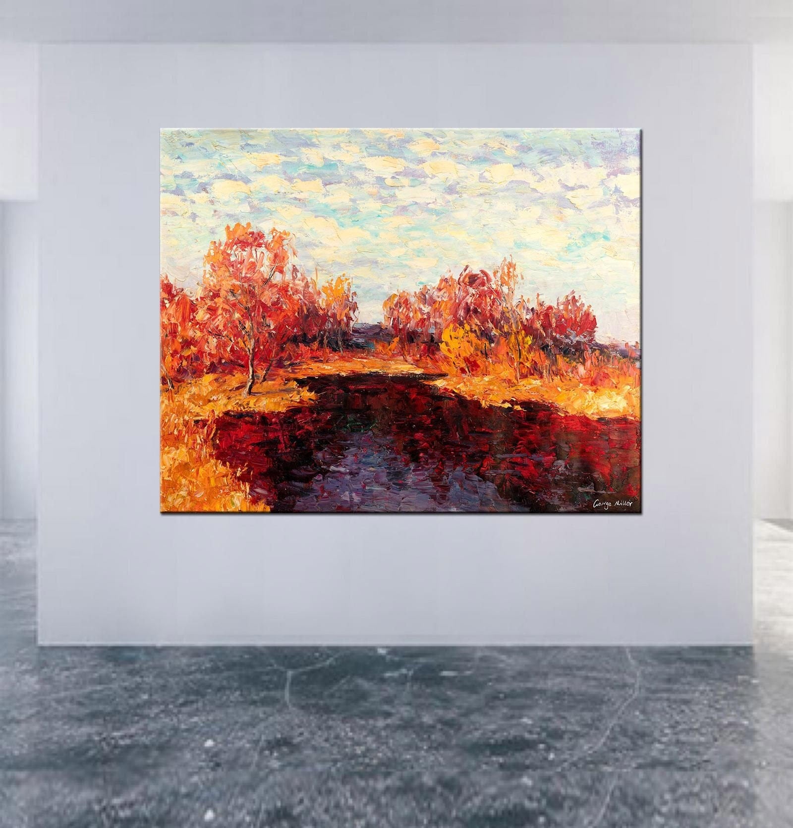 Oil Painting Autumn Wood, Wall Art, Oil On Canvas Painting, Landscape Wall Art, Oversized Wall Art, Handmade, Contemporary Artwork