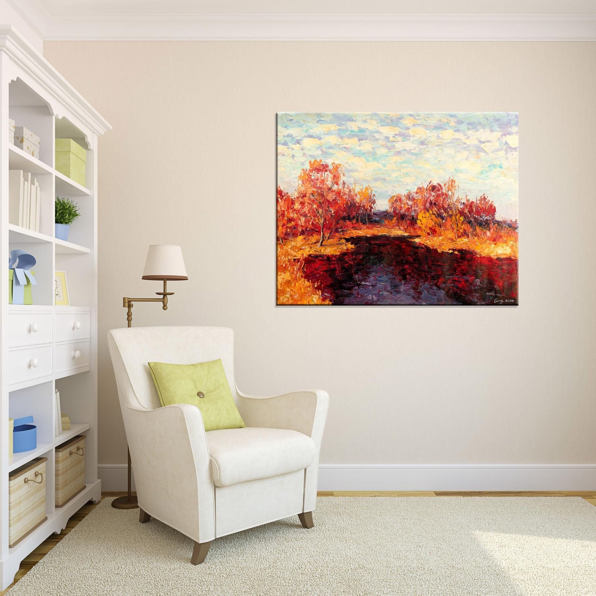 Oil Painting Autumn Wood, Wall Art, Oil On Canvas Painting, Landscape Wall Art, Oversized Wall Art, Handmade, Contemporary Artwork