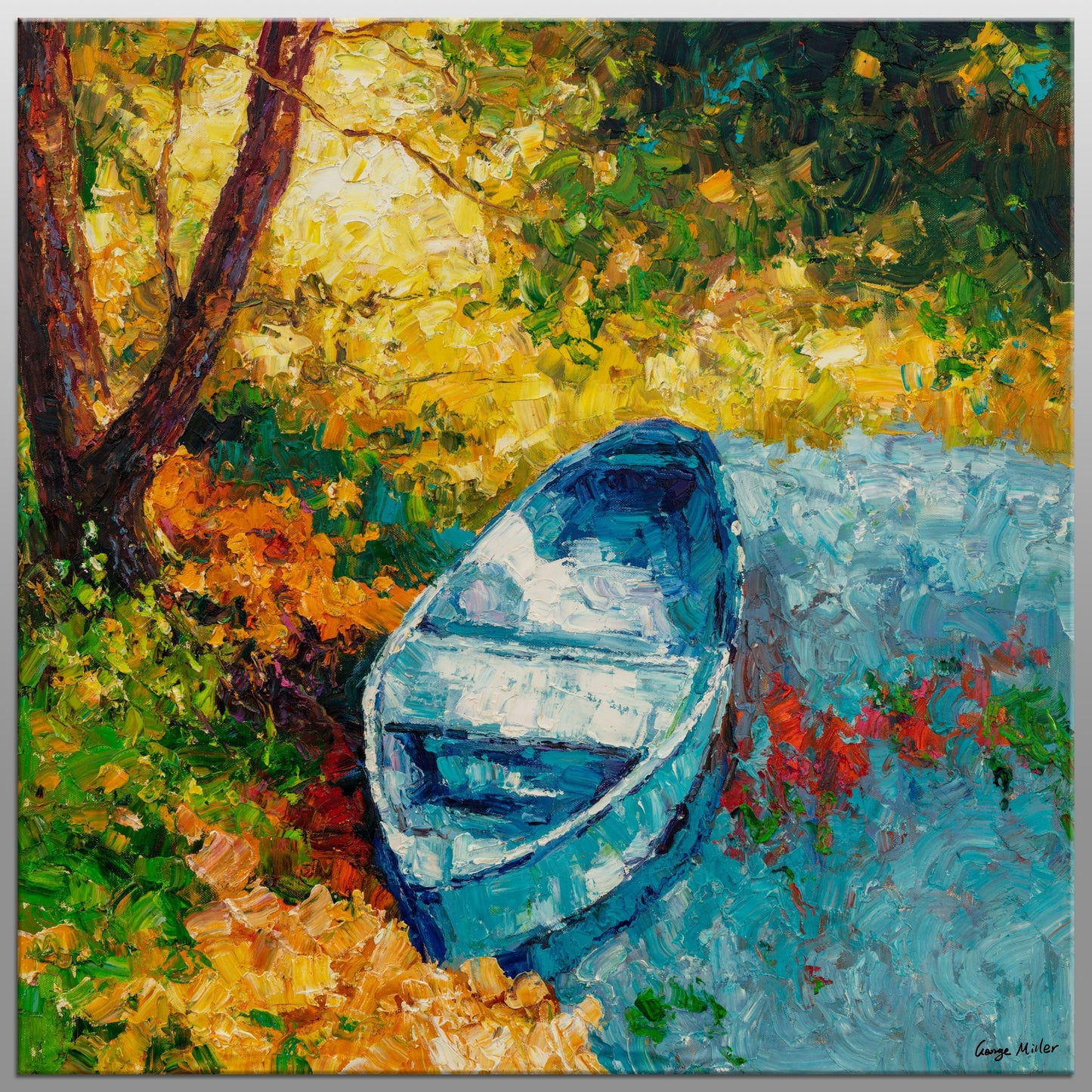 Oil Painting Fishing Boat, Small Canvas Painting, Contemporary Art, Small Metal Wall Art, Canvas Painting, Landscape Painting Spring