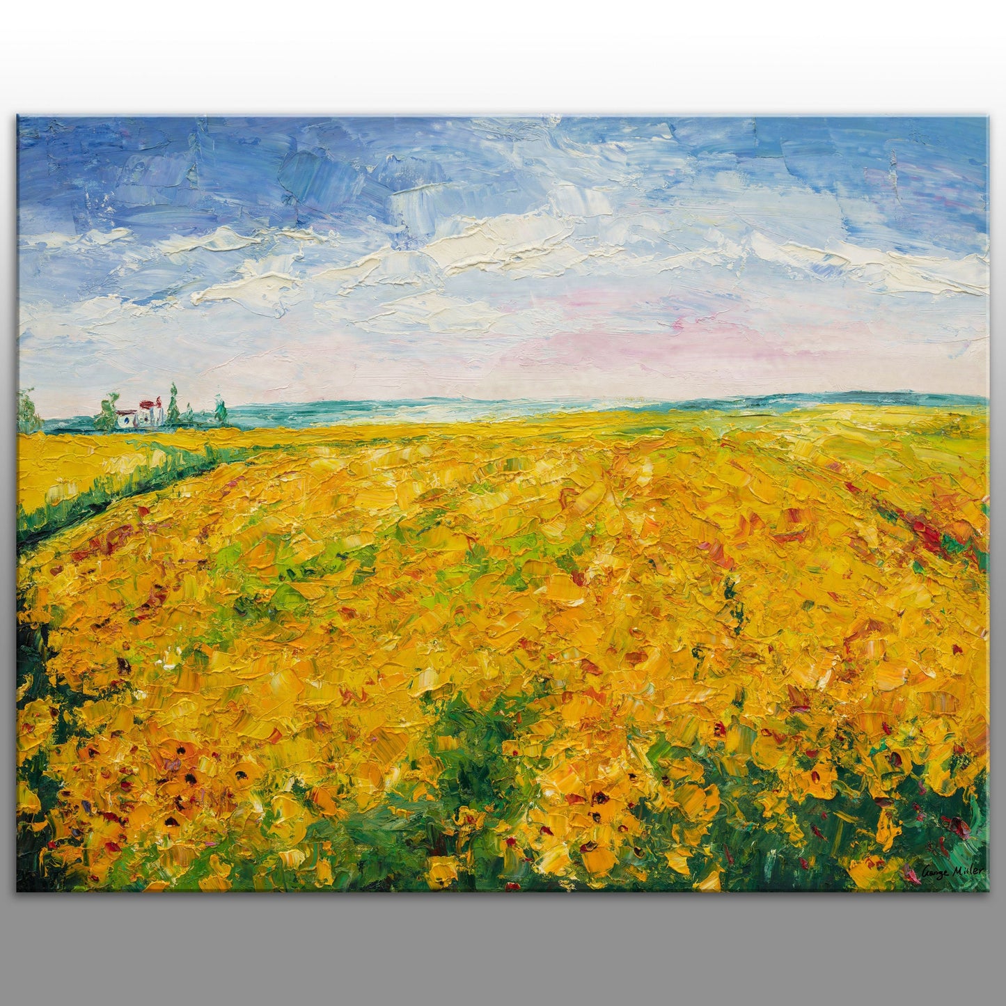 Abstract Art, Contemporary Art, Original Abstract Painting, Canvas Painting, 48" Oil Painting, Tunscany Sunflower Field, Canvas Wall Decor