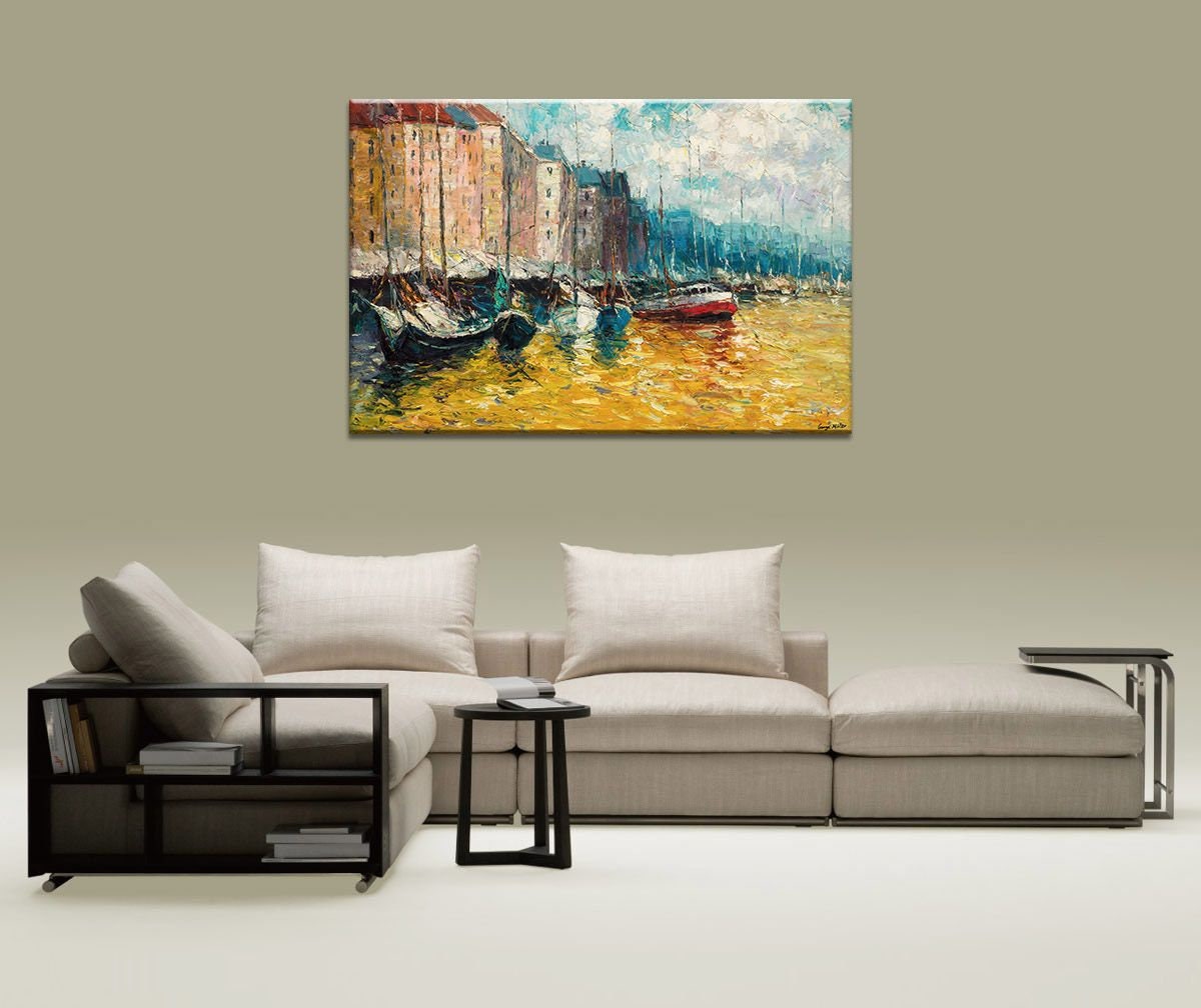 Venice Oil Painting, Gondola, Landscape Painting, Modern Painting, Wall Art, Large Canvas Art, Painting Abstract, Palette Knife Painting