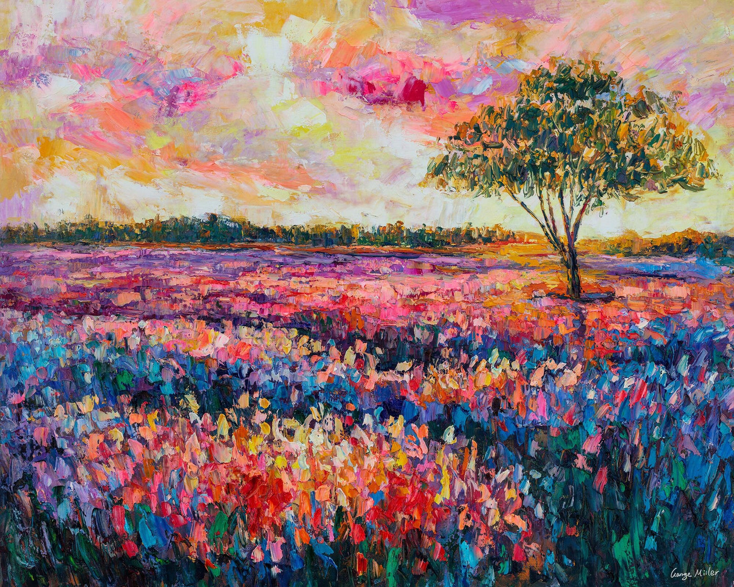 Oil Painting, Landscape Painting, French Mediterranean Lavender Field Dawn, Original Landscape Oil Paintings, Large Painting, Palette Knife