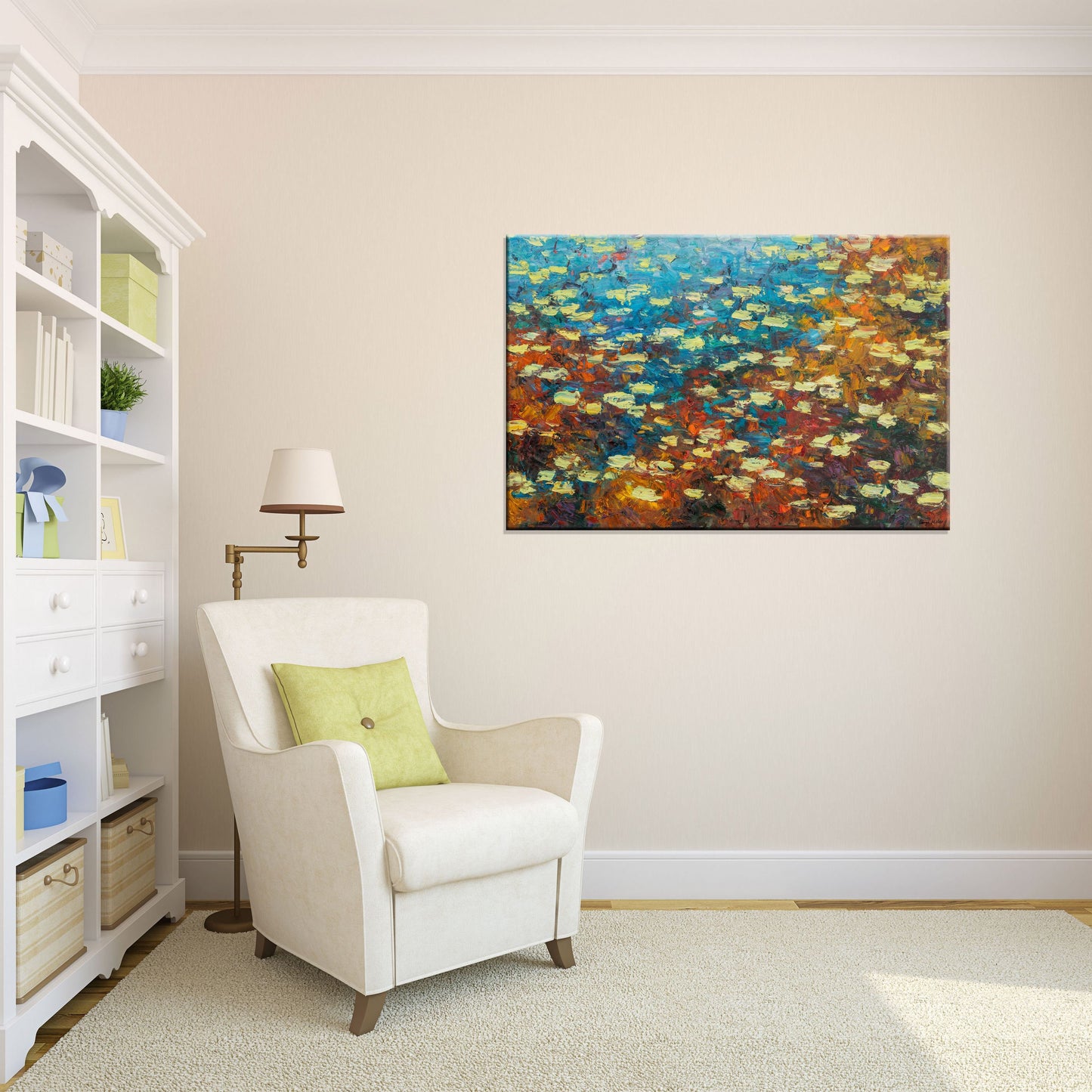 Original Oil Painting Water Lilies Pond Autumn, Modern Painting, Abstract Oil Painting, Canvas Art, Canvas Wall Art, Large Oil Painting