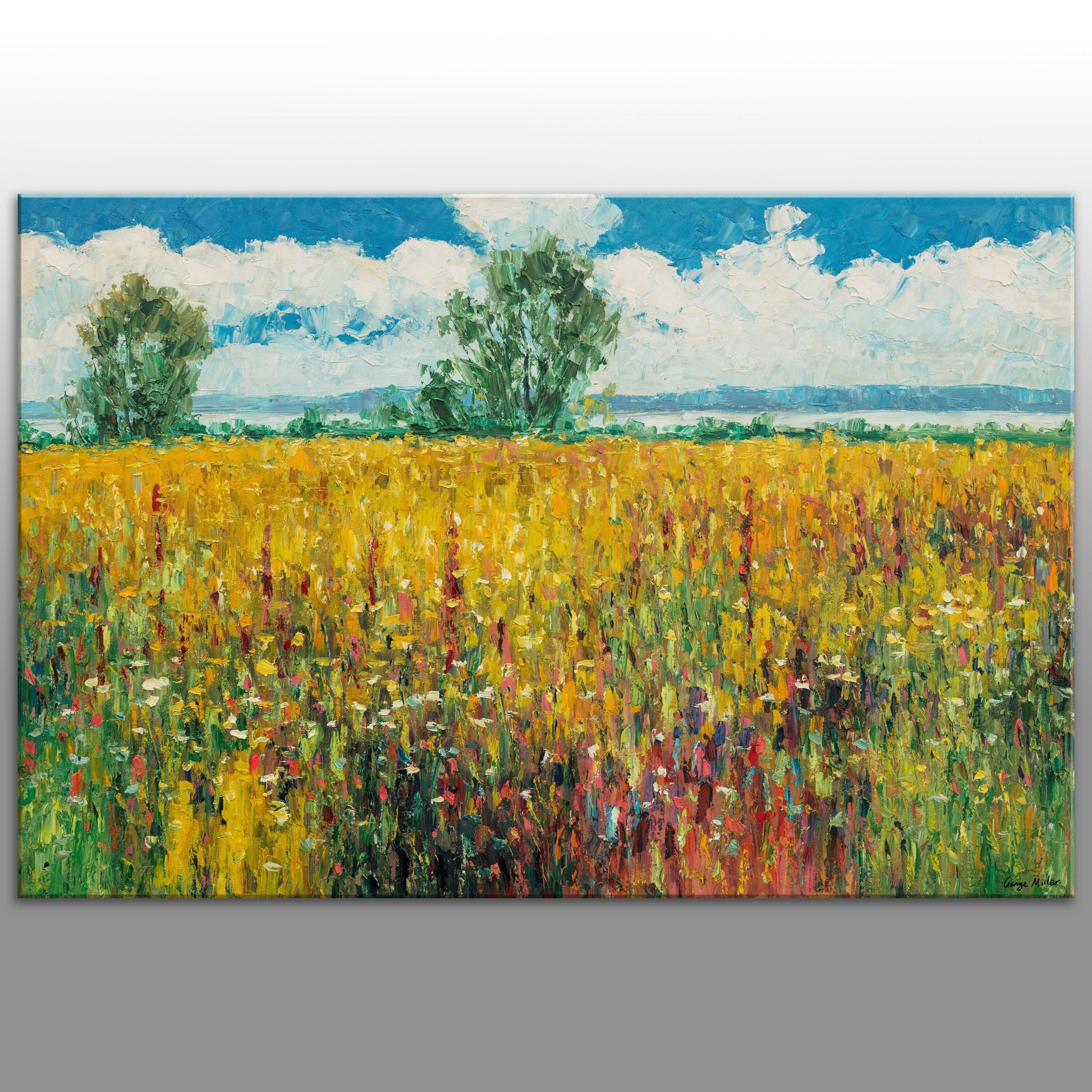 Oil Painting Landscape Spring Floral Fields Pallete Knife Canvas Wall Art, Canvas Art, Original Painting, Original Landscape Oil Paintings