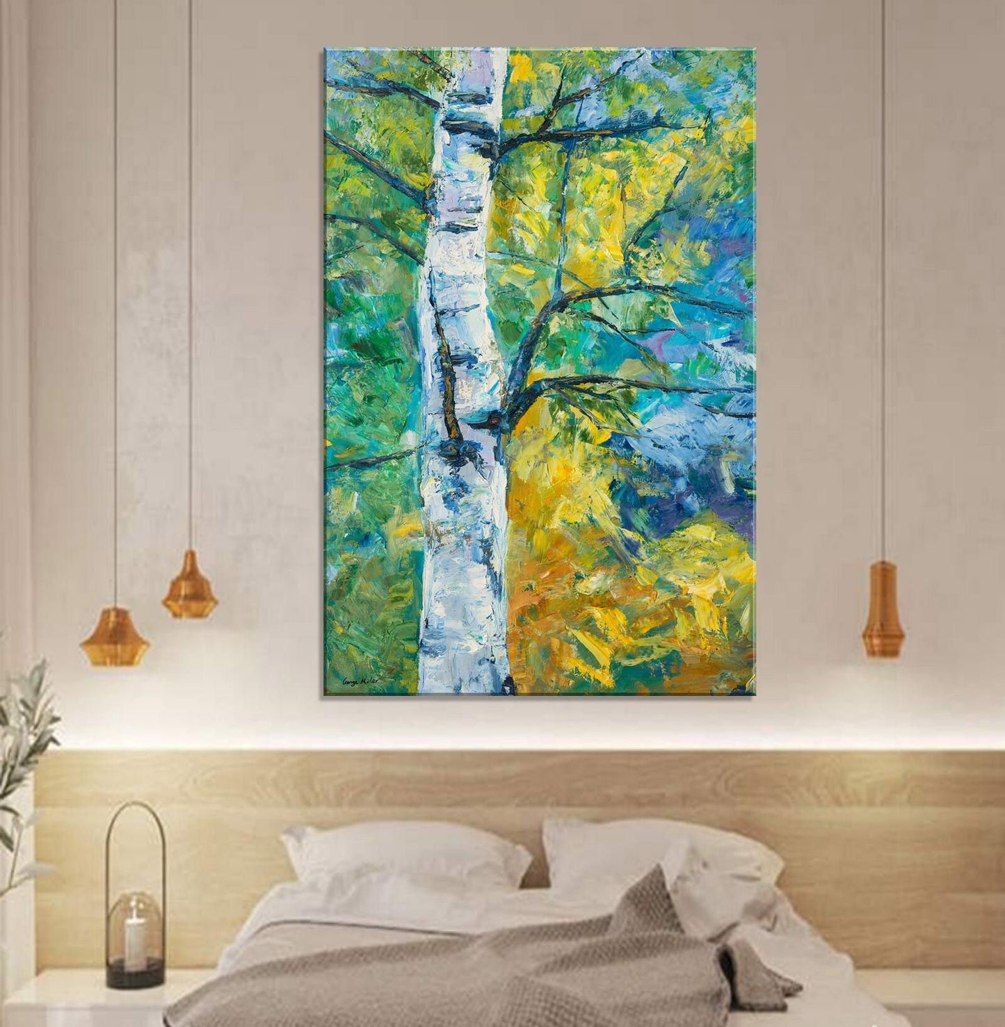 Oil Painting Silver Birch Tree Spring, Canvas Painting, Oil On Canvas Painting, Landscape Painting, Large Canvas Art, Modern Wall Art