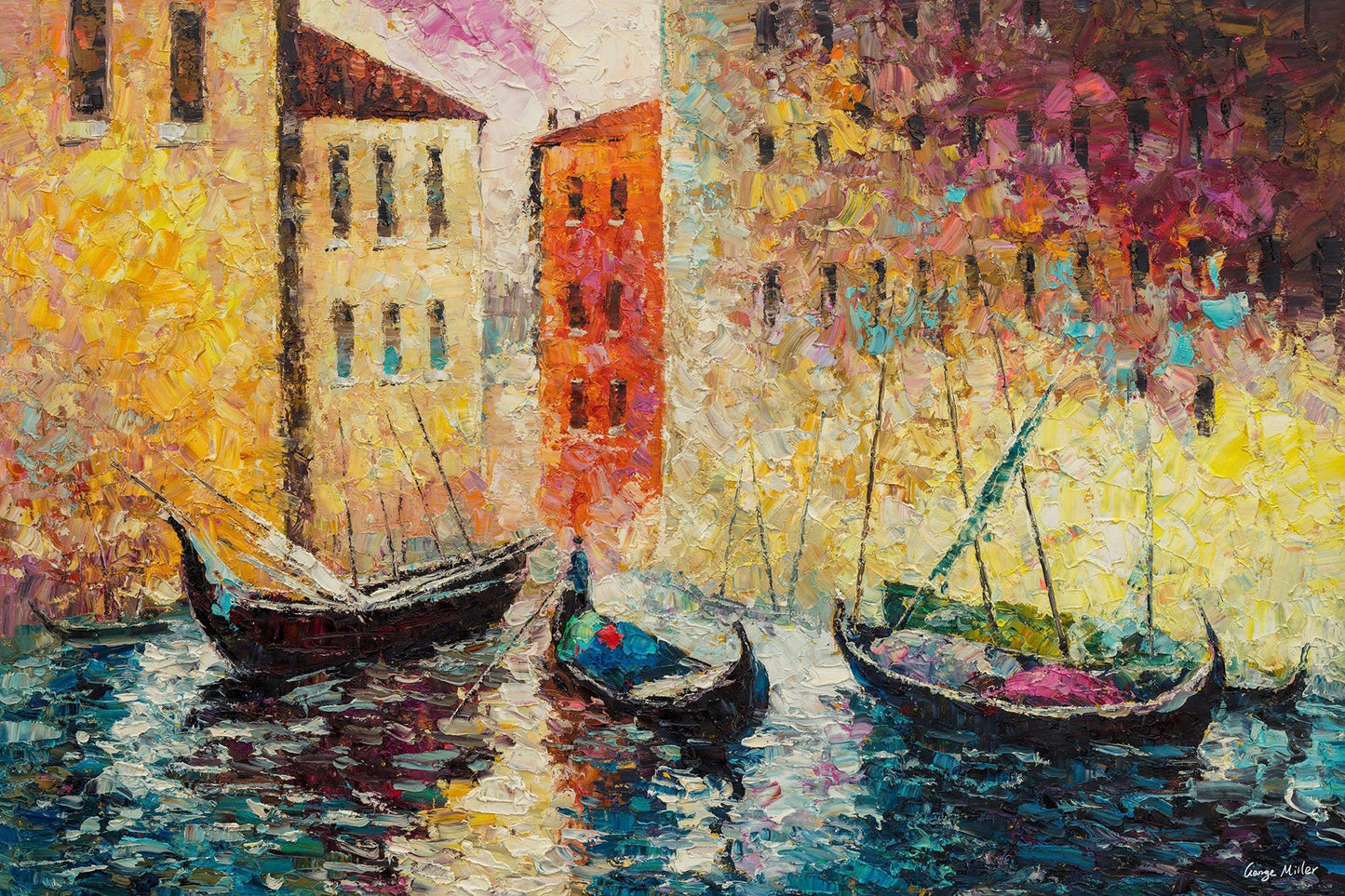 Oil Painting Venice Grand Canal Gondola Sunset, Original Abstract Painting, Abstract Painting, Large Landscape Painting, Living Room Decor