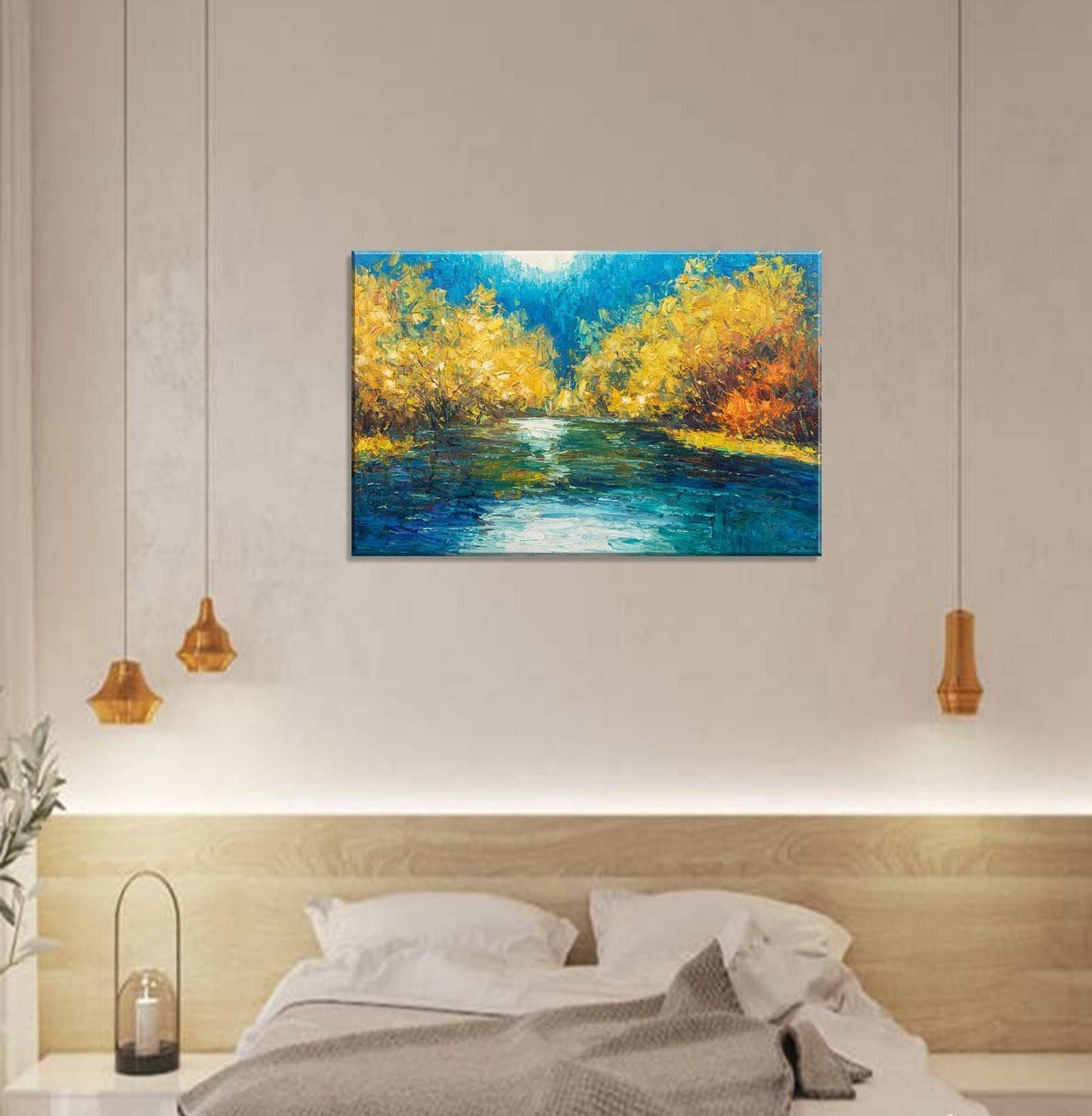 Large Landscape Painting, Original Abstract Art, Large Canvas Art, Canvas Wall Decor, Knife Art, Contemporary Painting, Autumn Forest Yellow