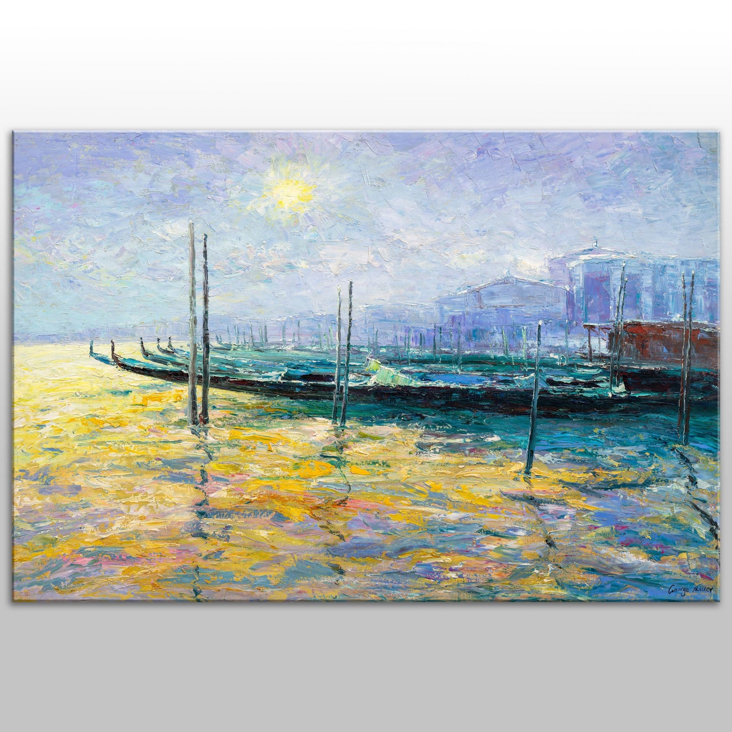 Oil Painting Original Venice Gondola at Dawn, Large Art, Large Landscape Painting, Large Canvas Painting, Canvas Art, Master Bedroom Decor