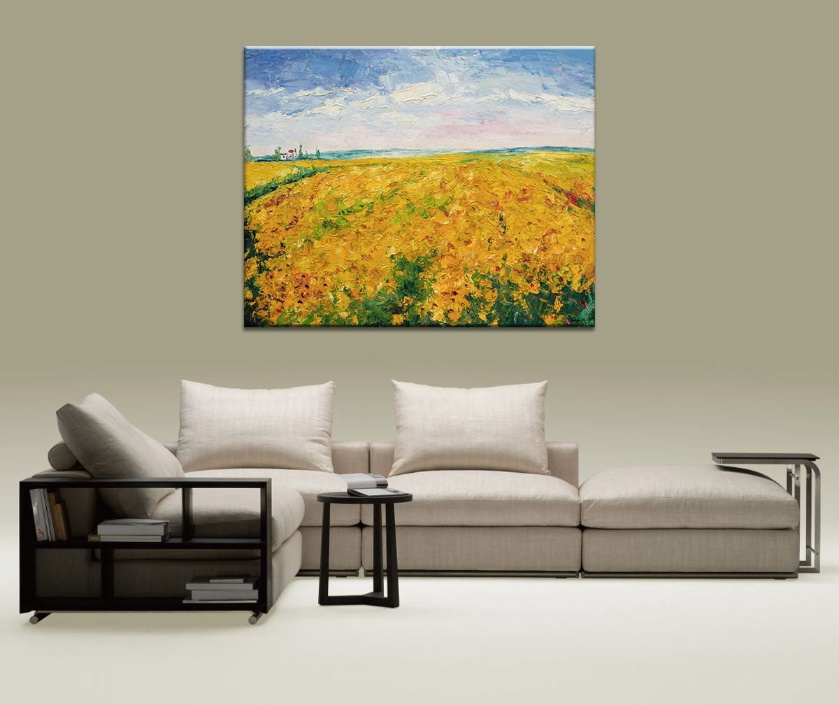 Abstract Art, Contemporary Art, Original Abstract Painting, Canvas Painting, 48" Oil Painting, Tunscany Sunflower Field, Canvas Wall Decor