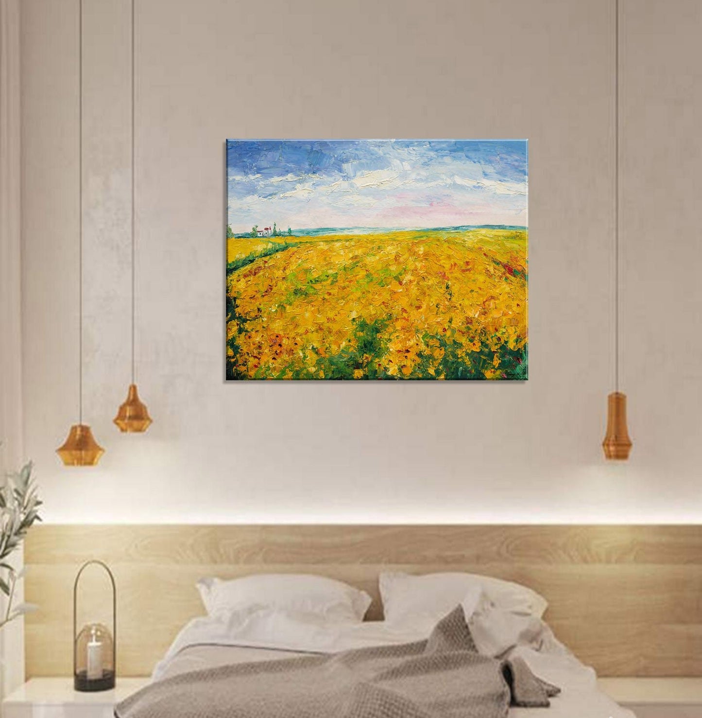 Abstract Art, Contemporary Art, Original Abstract Painting, Canvas Painting, 48" Oil Painting, Tunscany Sunflower Field, Canvas Wall Decor