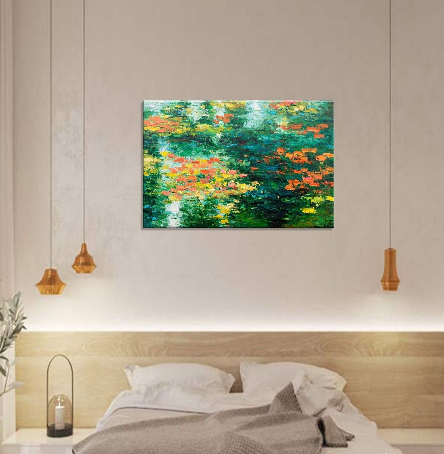 Modern Art Pond with Waterlilies, Canvas Wall Decor, Abstract Art, Large Painting, Original Canvas Painting, Original Landscape Painting