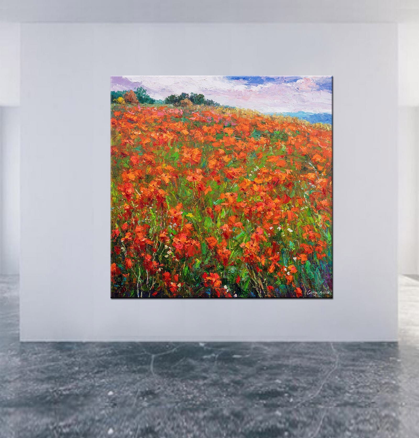 Oil Painting Landscape, Canvas Painting, Large Oil Painting, Original Abstract Painting, Abstract Painting, Flower Field at Dawn