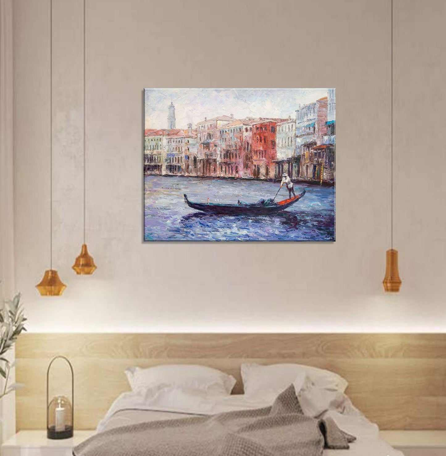 Oil Painting, Palette Knife Painting, Seascape, Venice Gondola Oil Painting, Original Abstract Art, Modern Painting, Large Wall Decor, Art
