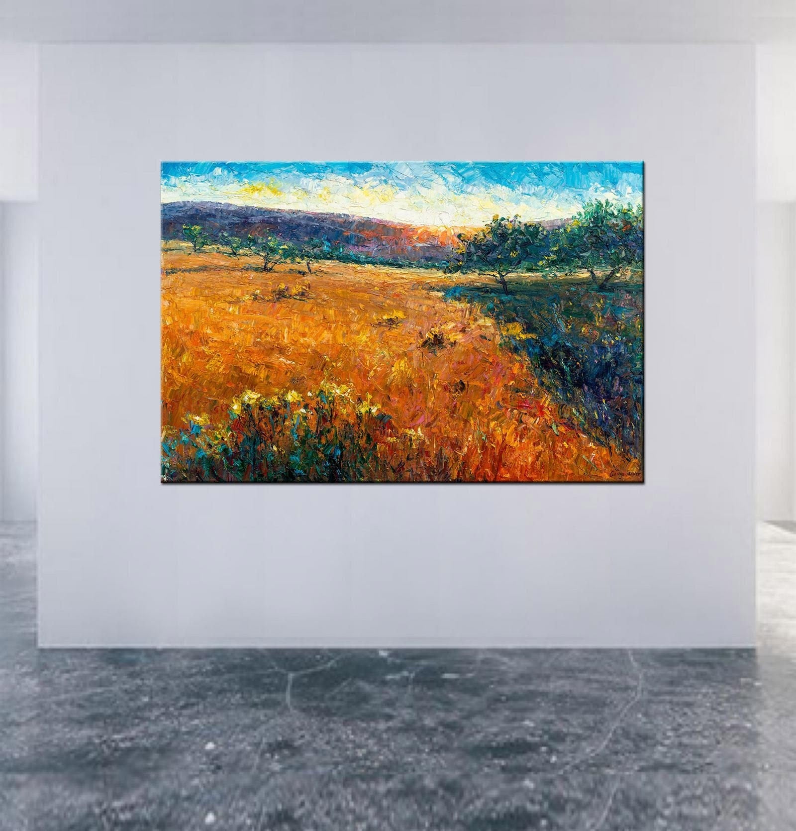 Large Oil Painting Tuscany Sunset, Painting Wall Art, Canvas Art, Large Landscape Painting, Modern Wall Art, Contemporary Art, Original Art