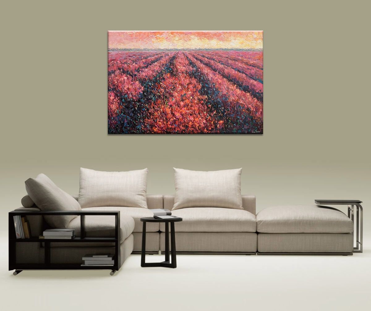 Original Landscape Painting Lavender Fields, Canvas Wall Art, Wall Art Painting, Extra Large Wall Art, Handmade, Contemporary Artwork