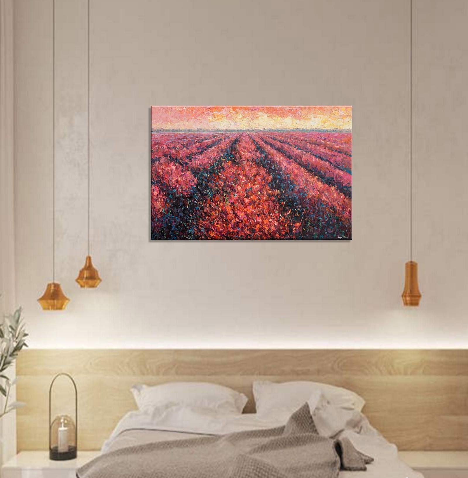 Original Landscape Painting Lavender Fields, Canvas Wall Art, Wall Art Painting, Extra Large Wall Art, Handmade, Contemporary Artwork
