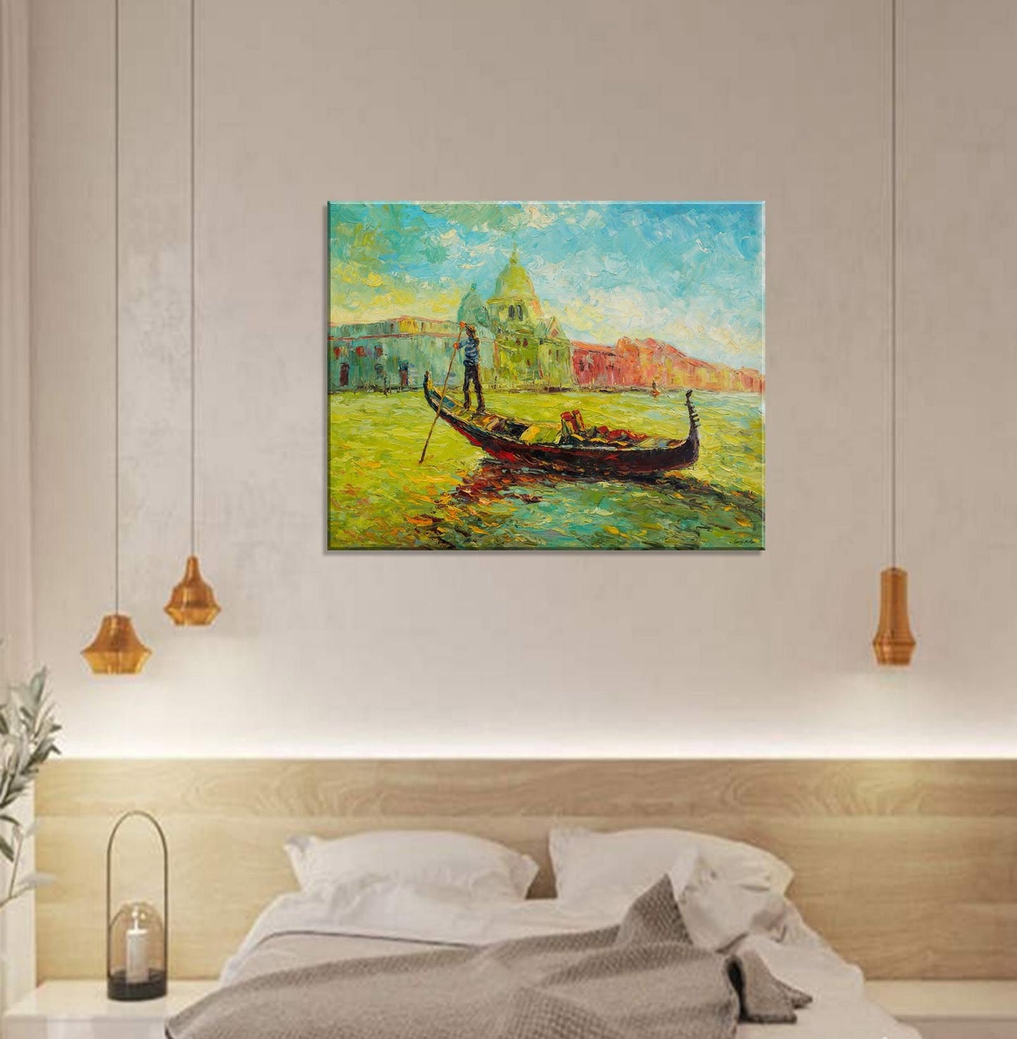 Italian Venice Oil Painting, Gondola, Palette Knife Painting, Abstract Canvas Painting, Original Landscape Oil Paintings, Large Art