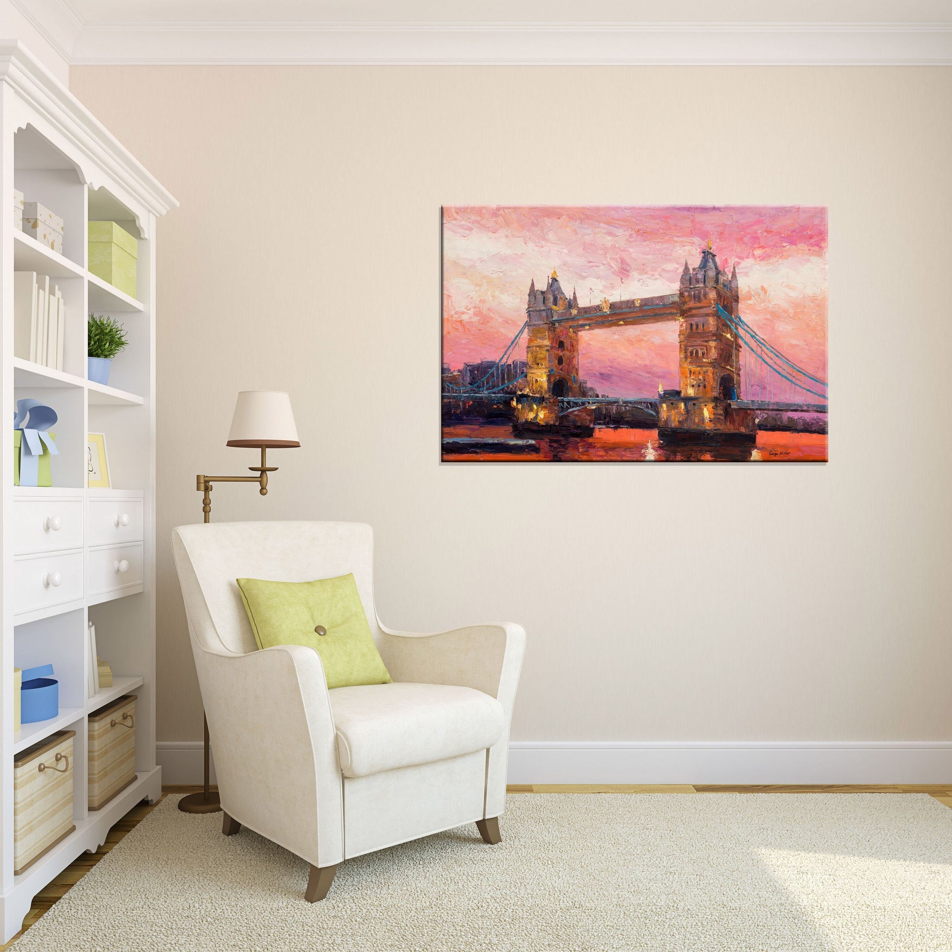 Tower Bridge, River Thames London, Original Oil Painting, Oil Painting Abstract, Landscape Oil Painting, Large Art, Abstract Wall Art