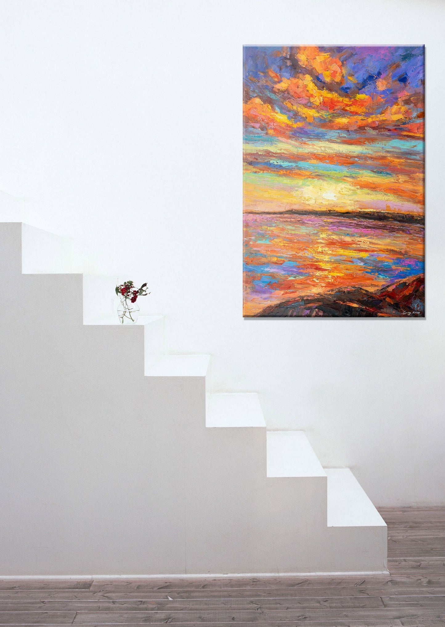 Seascape Sunset Oil Painting, Extra Large Wall Art Abstract, Landscape Painting, Wall Art, Landscape, Extra Large Wall Art Beach