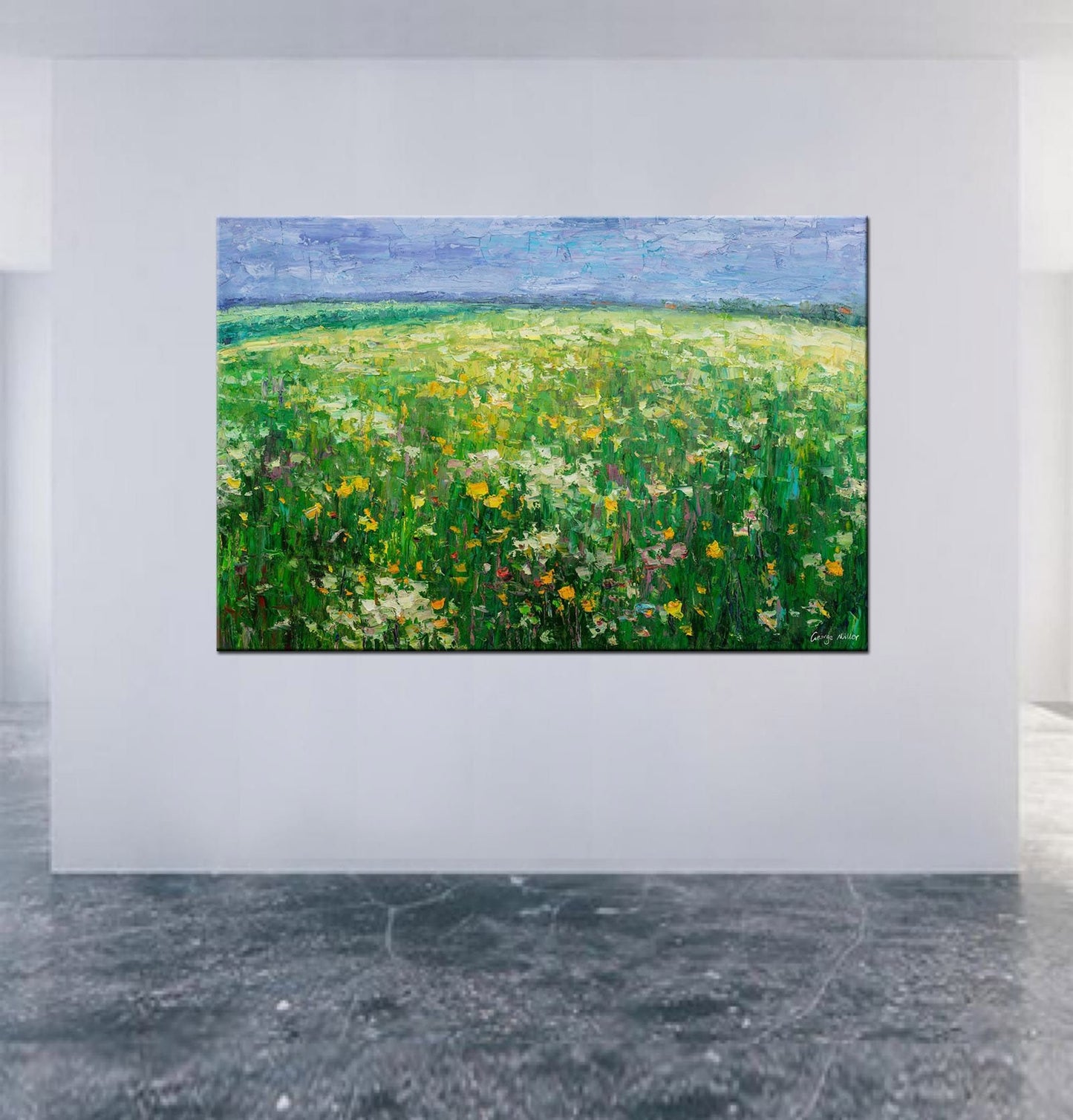 Oil Painting Spring Field with Wild Flowers, Large Abstract Art, Abstract Landscape Painting, Abstract Canvas Art, Abstract Oil Painting