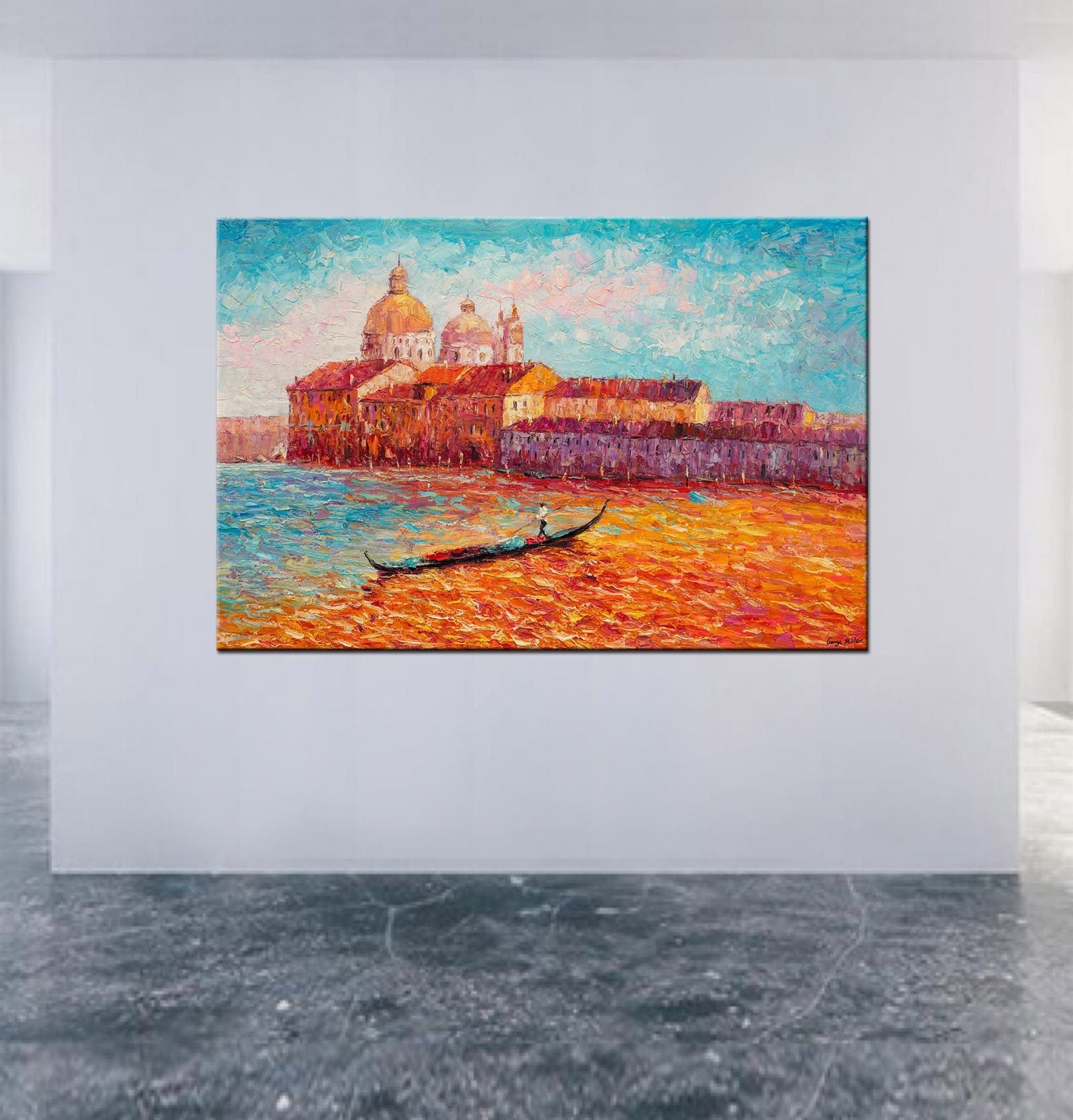 Original Oil Painting Venice Grand Canal Gondola, Landscape Oil Painting, Contemporary Wall Art, Canvas Art, Wall Decor, Contemporary Art